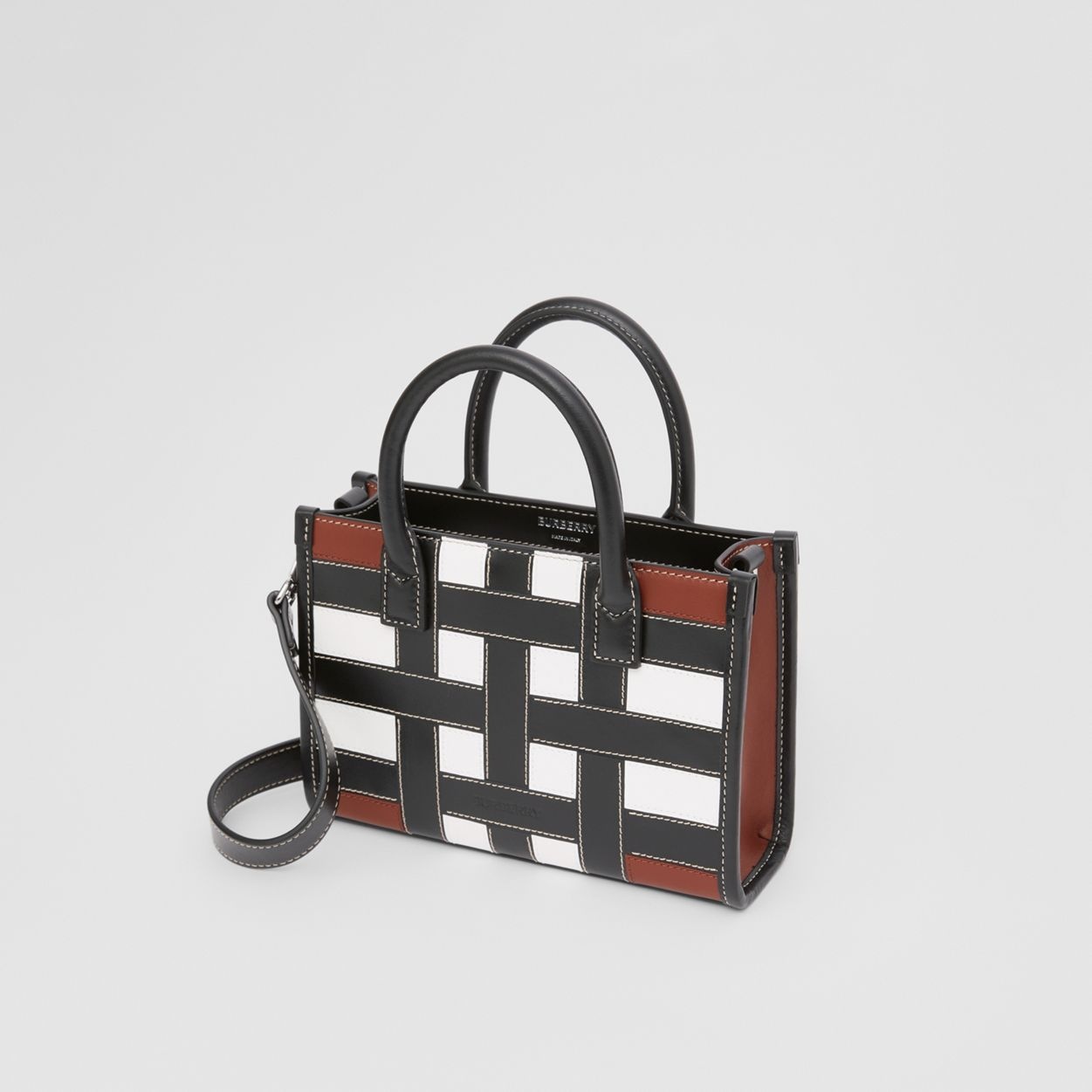 Check Intarsia Leather Mini Tote - 5