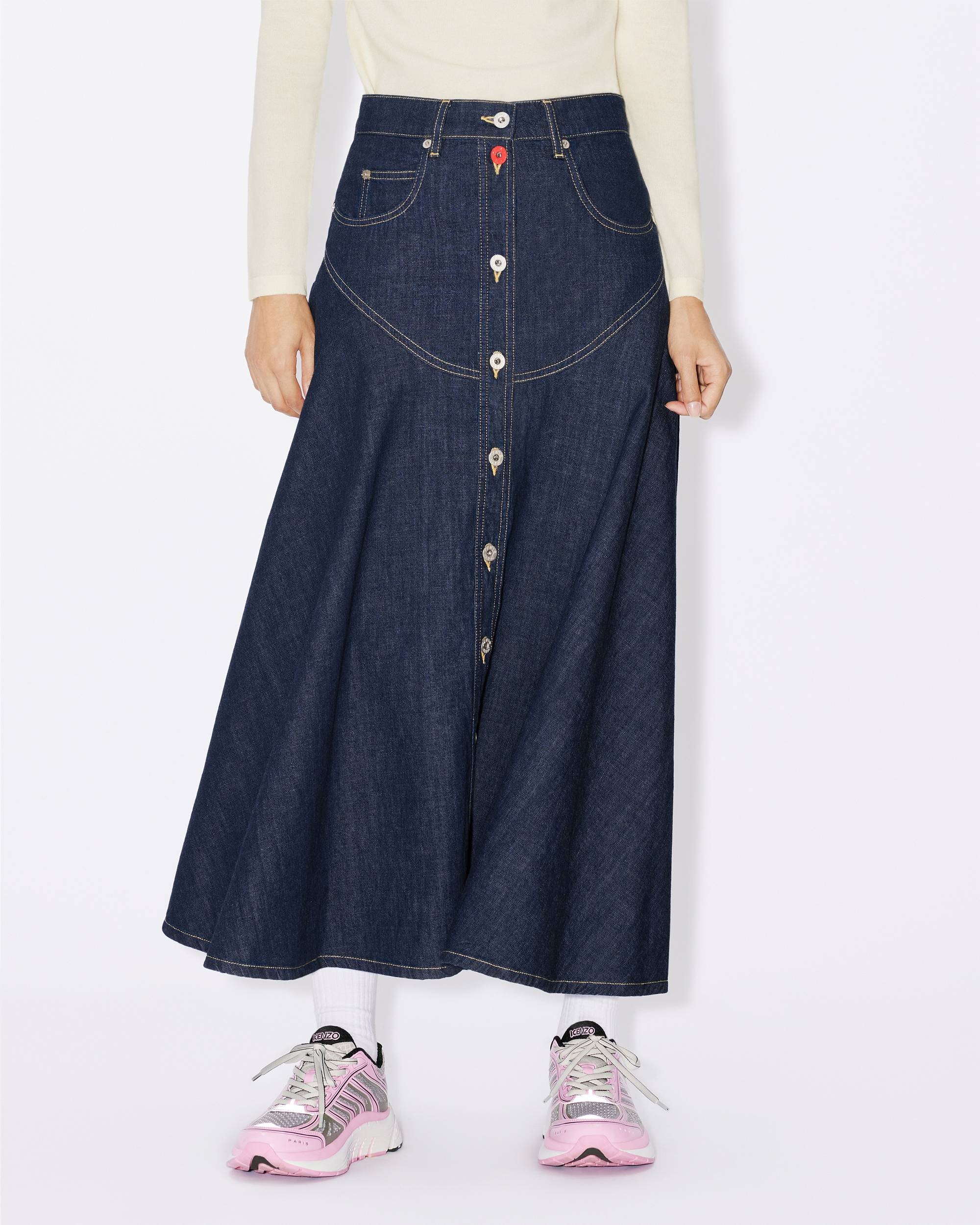 Long flared denim skirt - 4