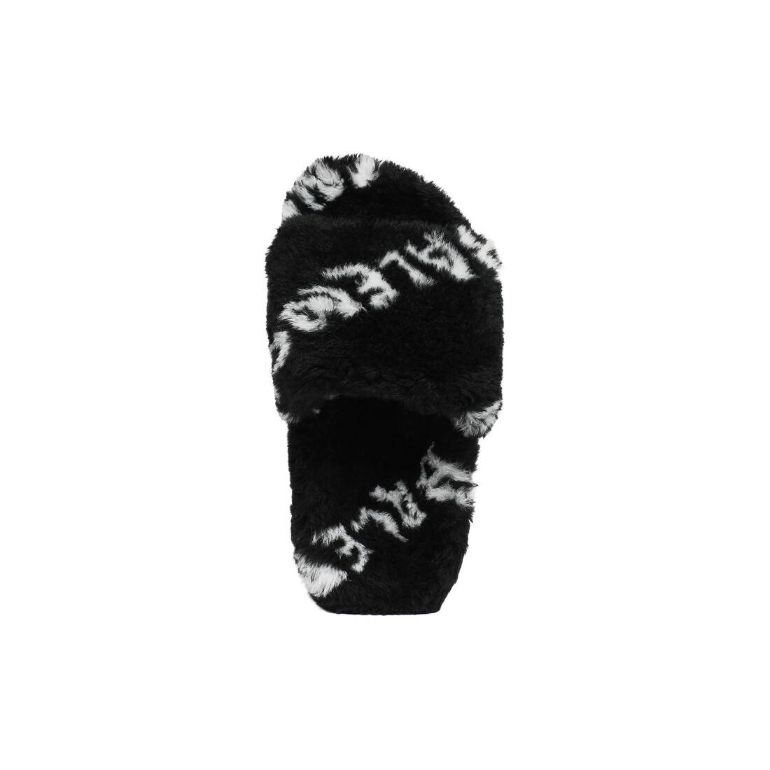 Women's Furry Slide Sandal Allover Logo in Black - 6
