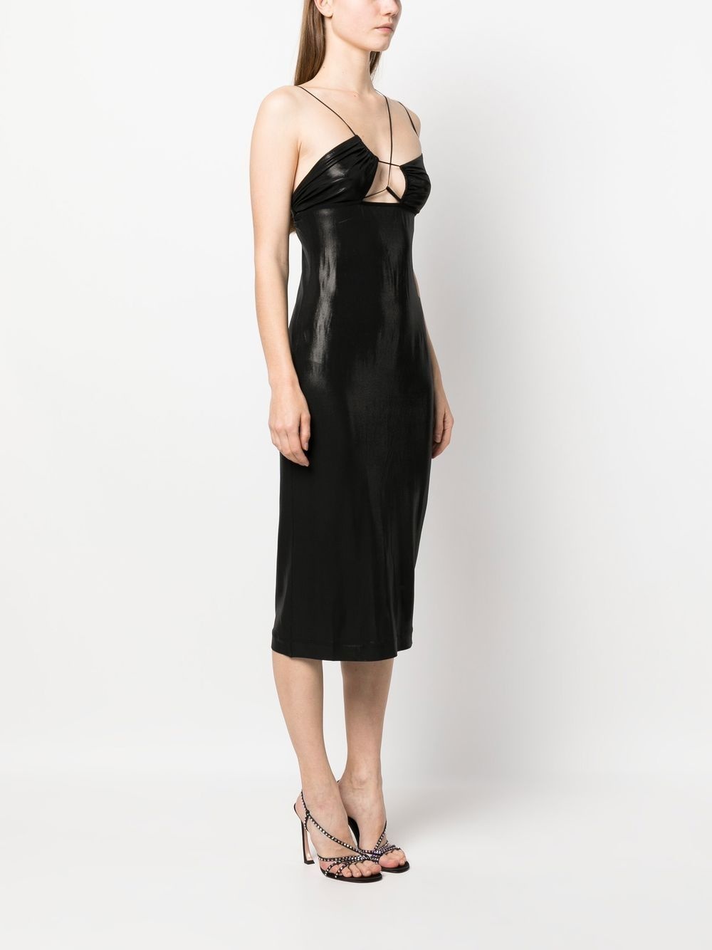 glossy asymmetric-neck dress - 3