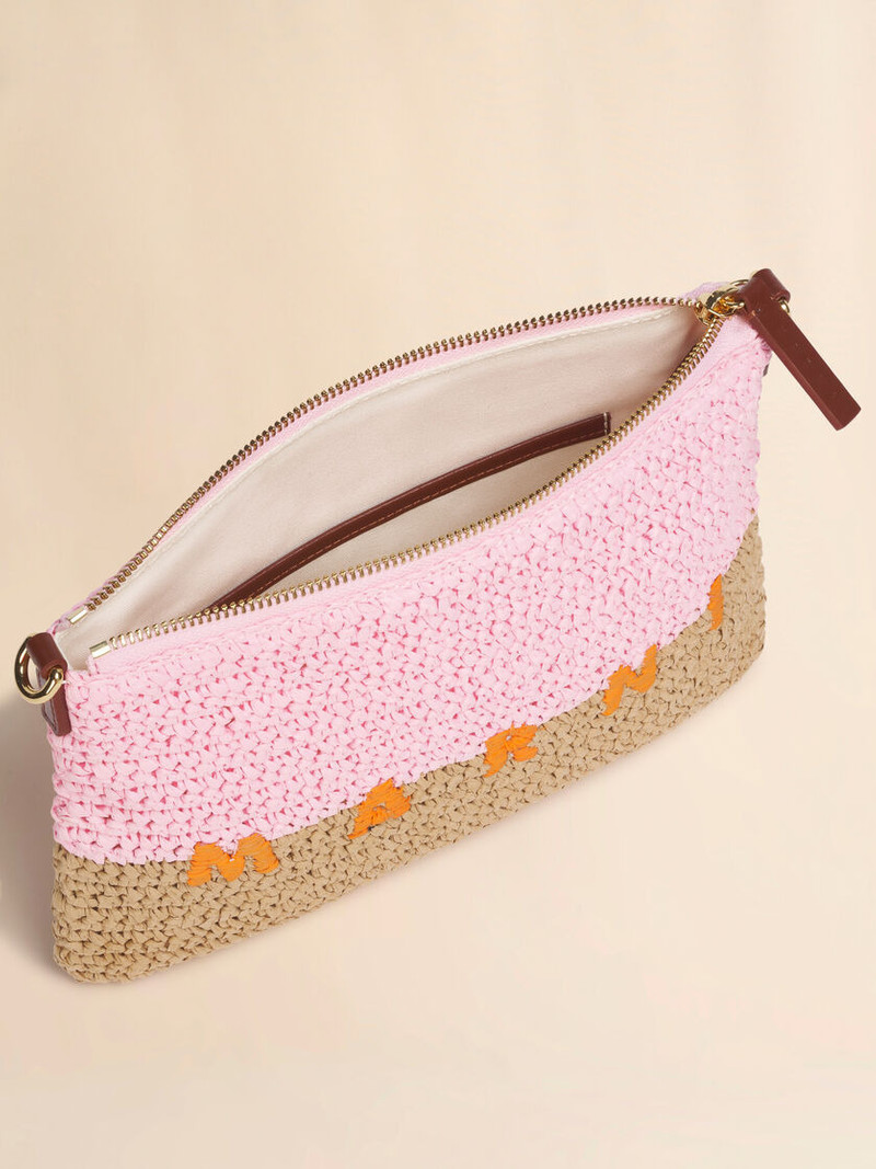 PINK AND BROWN PAPER RAFFIA SEASIDE POUCH 4