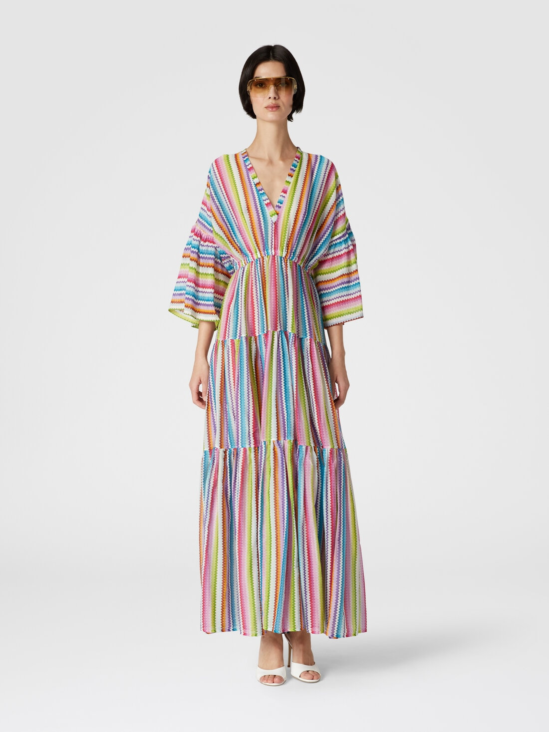 Long cover-up dress with flounces and zig zag print - 2
