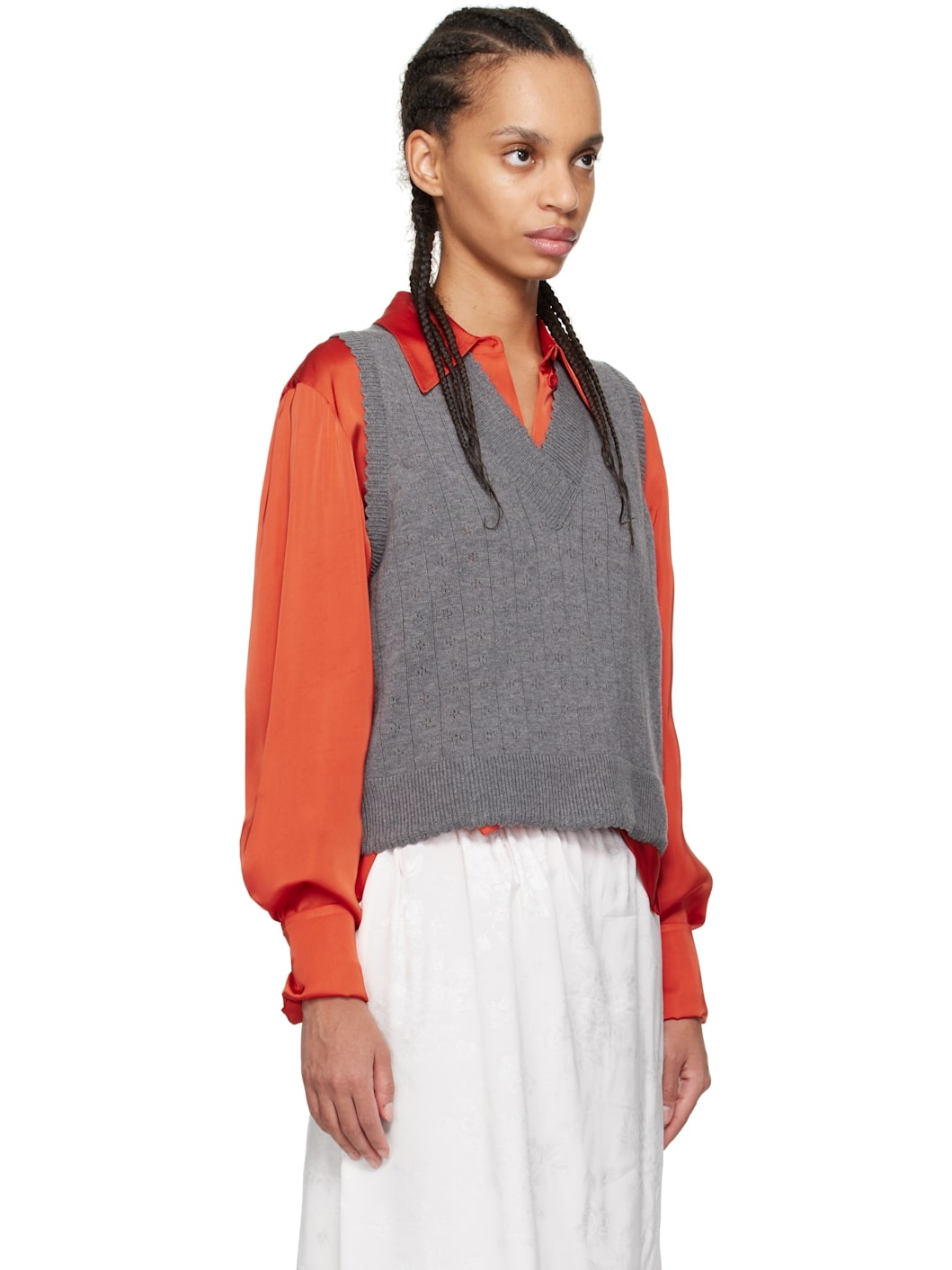 Gray Merino Pointelle Vest - 2
