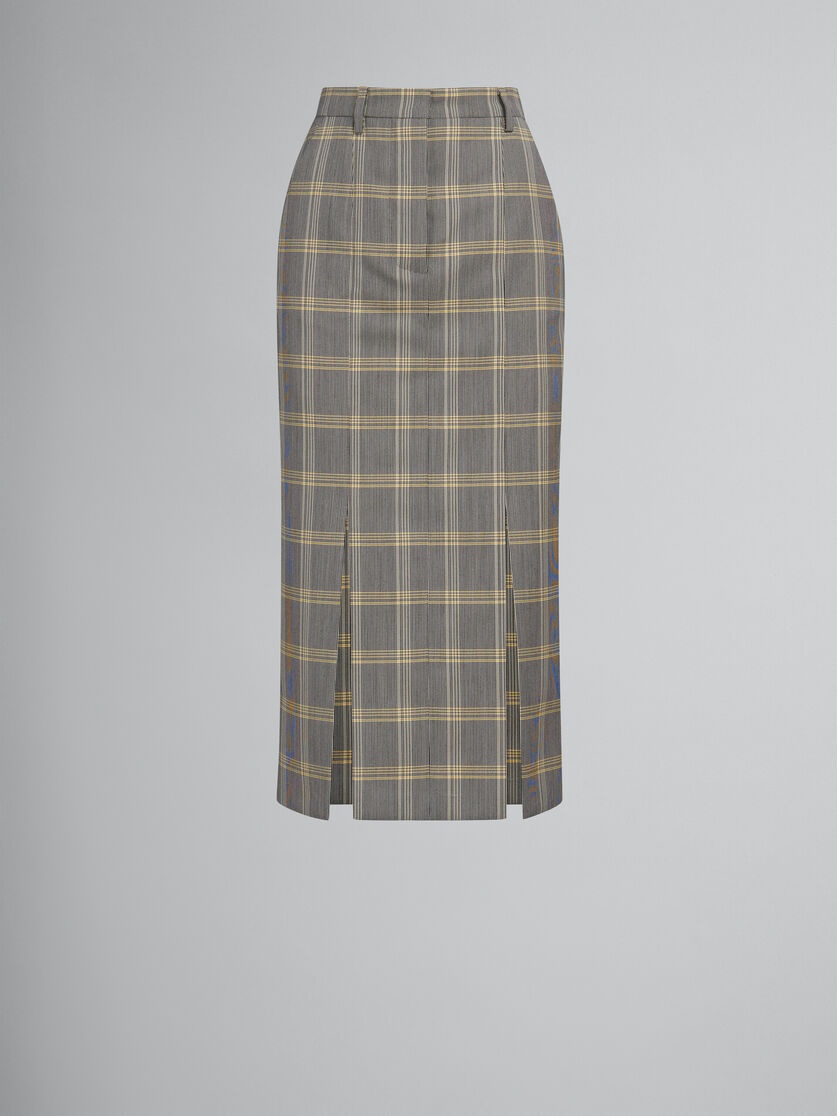 YELLOW CHECKED TECH WOOL PENCIL SKIRT - 1
