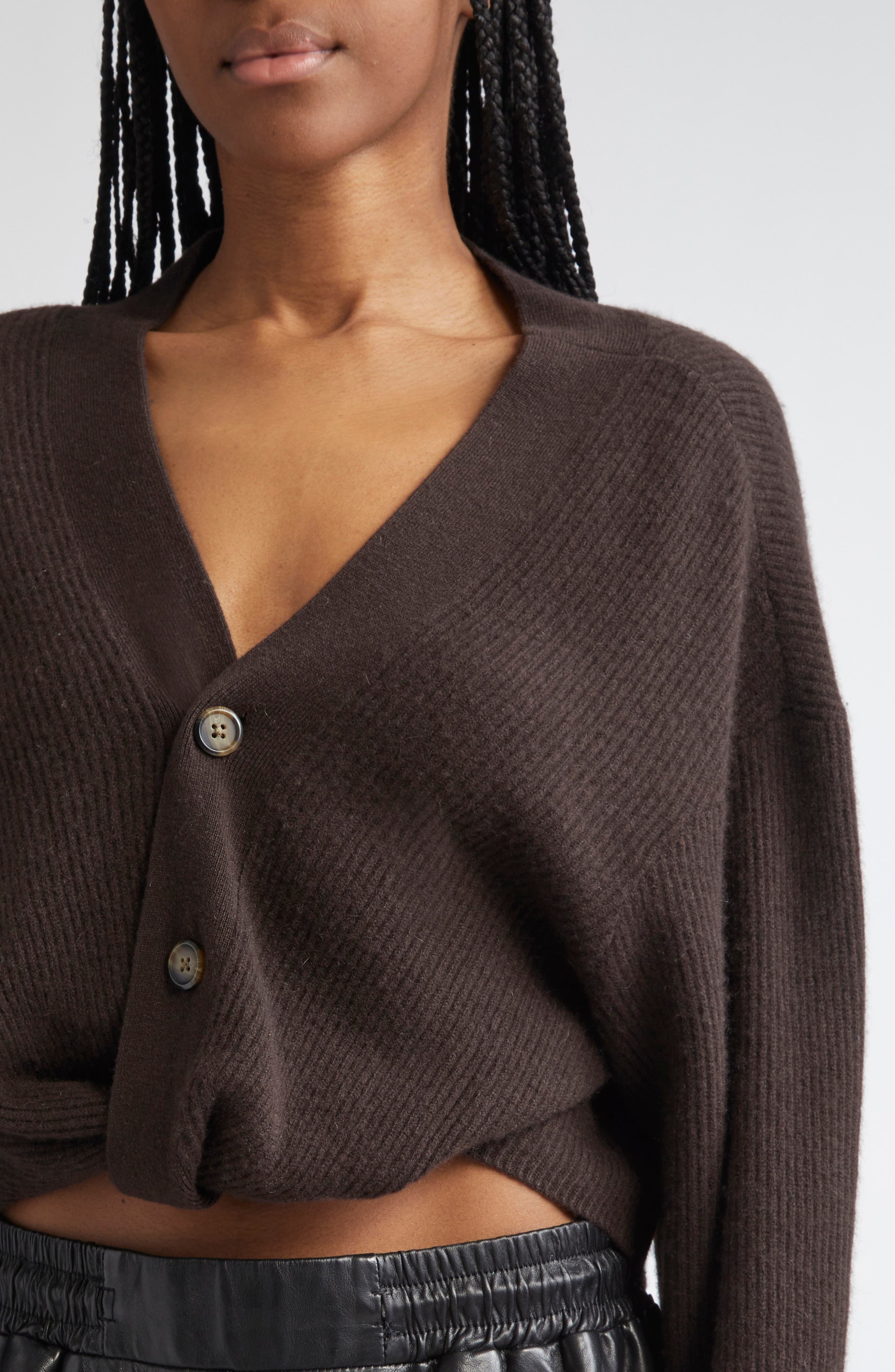 R13 Twisted Front Cashmere Rib Cardigan in Dark Brown at Nordstrom - 5