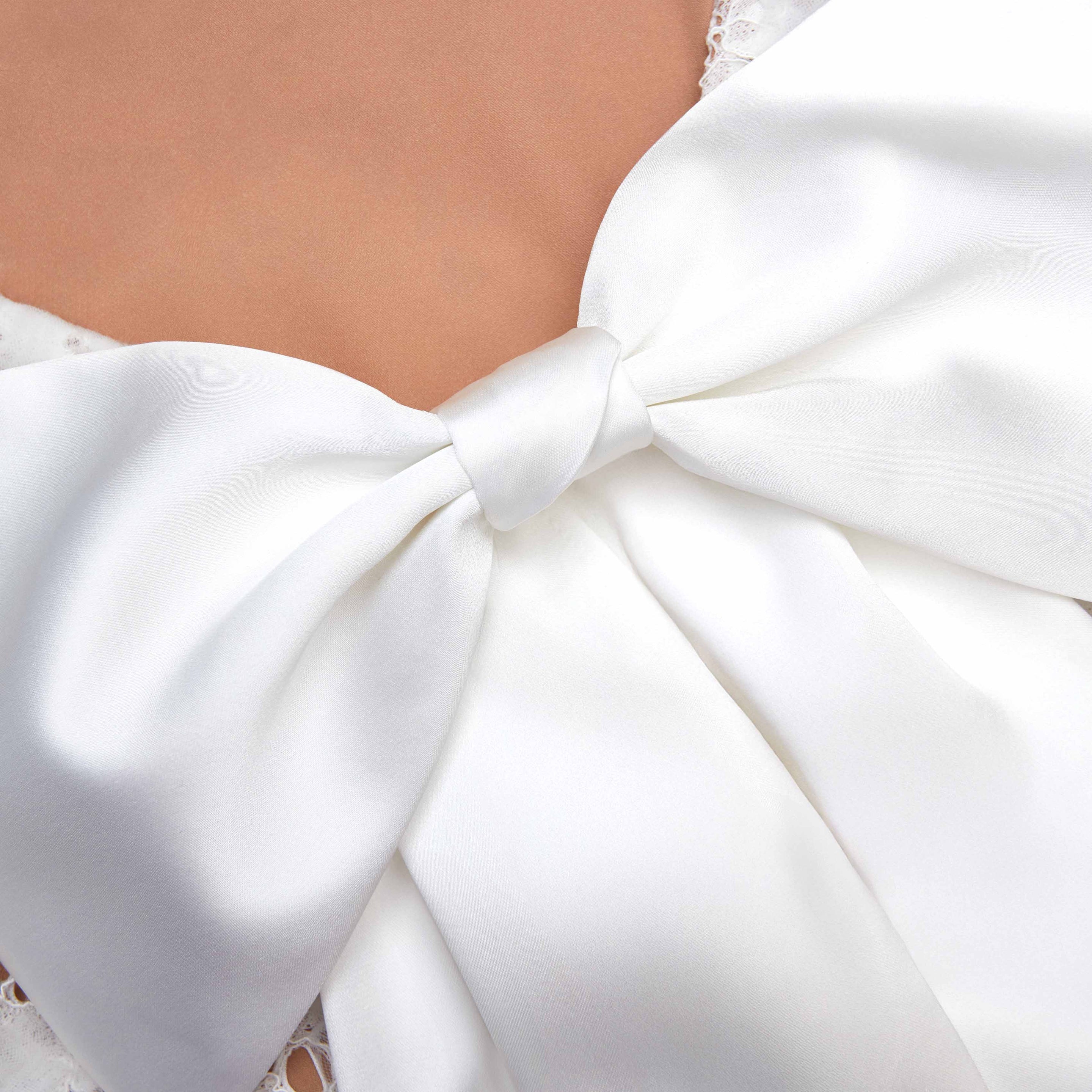 White Lace Satin Bow Mini Dress - 5