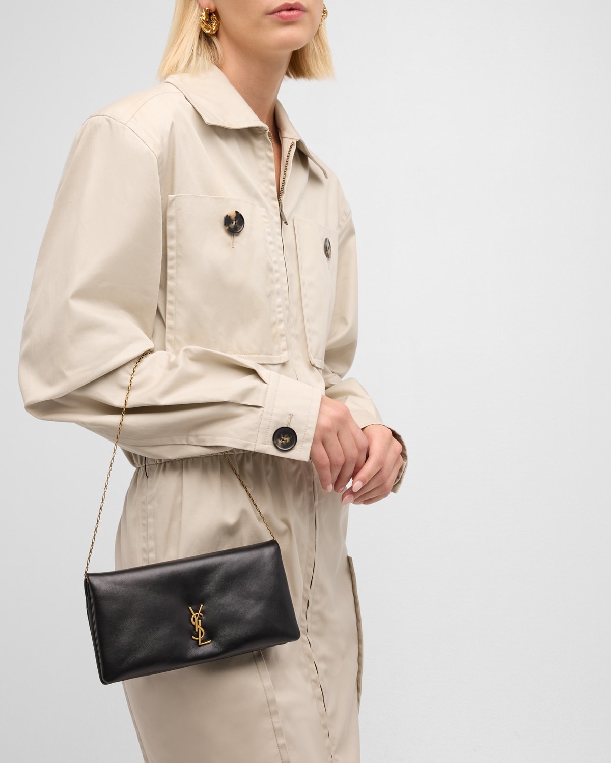 SAINT LAURENT Calypso YSL Pouch Clutch Bag in Lambskin