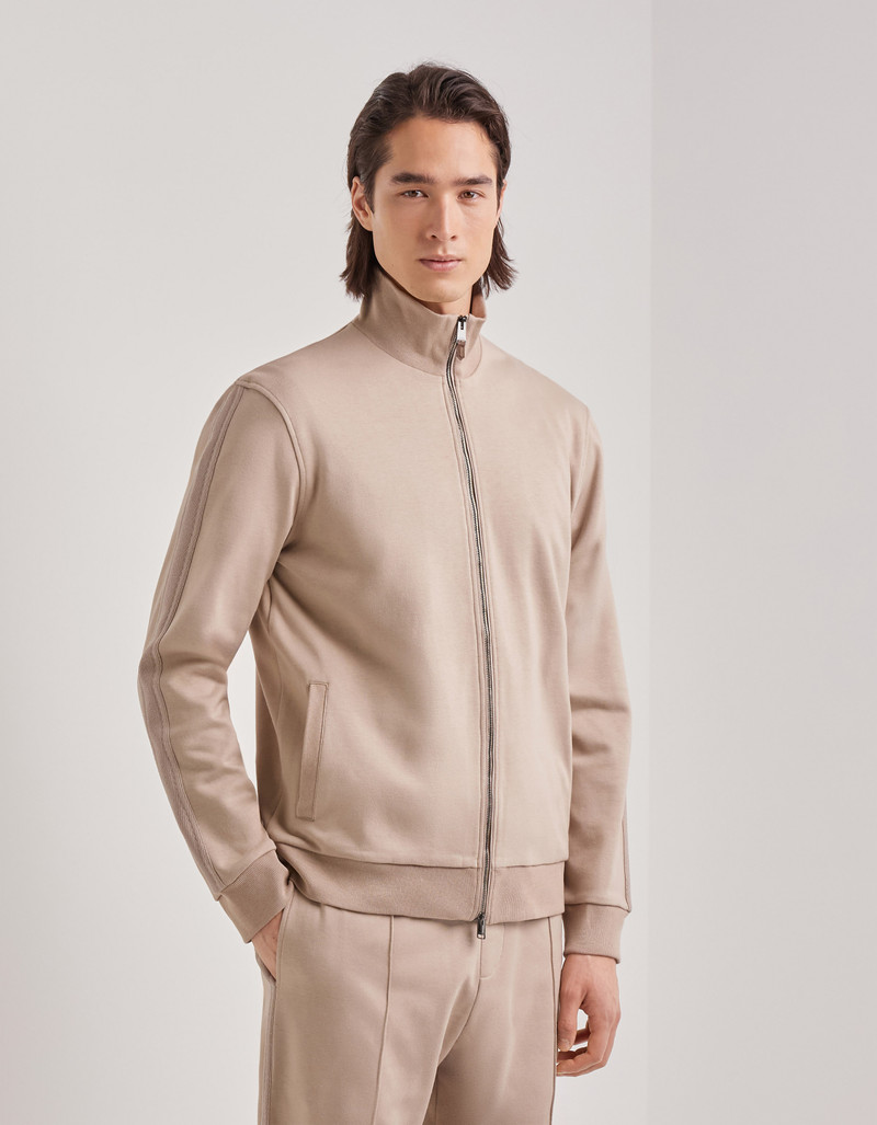 BEIGE COTTON BLEND ZIPPERED SWEATSHIRT 3