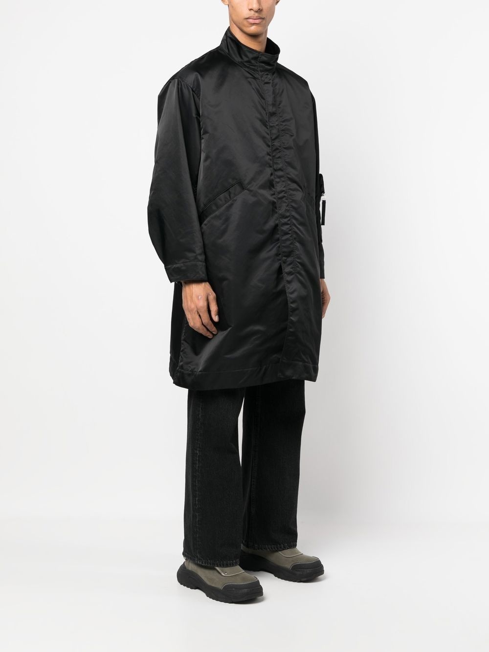 funnel neck mid-length coat - 3