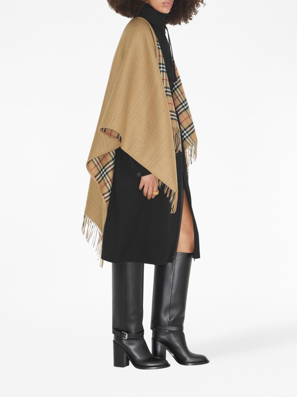 check-pattern reversible wool cape - 3