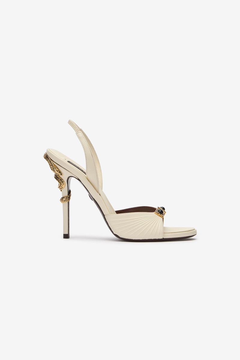 White Sandals with Jeweled Buckle and Snake Detail 1