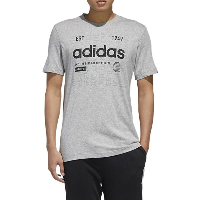 Men's adidas Alphabet Numeric Printing Casual Sports Breathable Round Neck Short Sleeve Gray T-Shirt - 3