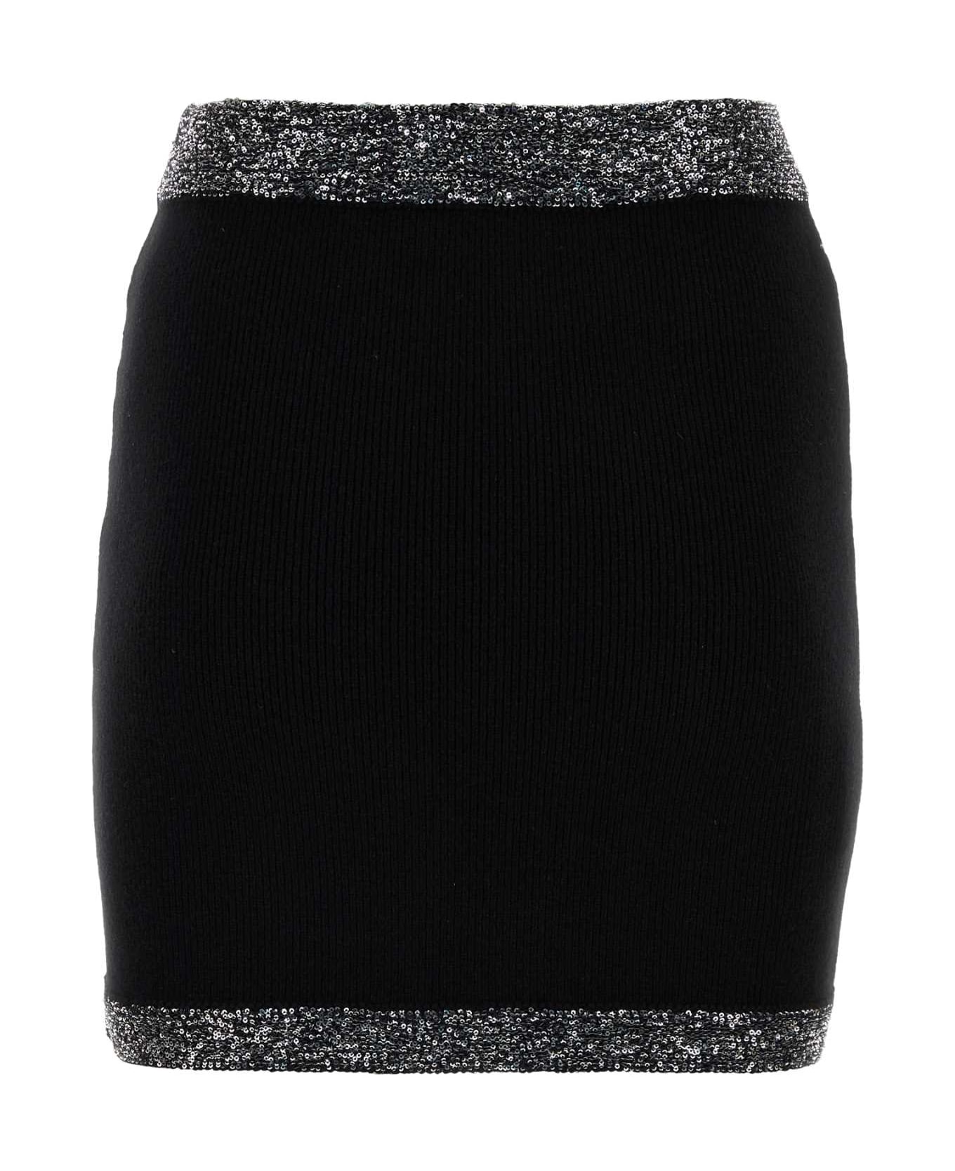 Black Stretch Cashmere Blend Mini Skirt - 2