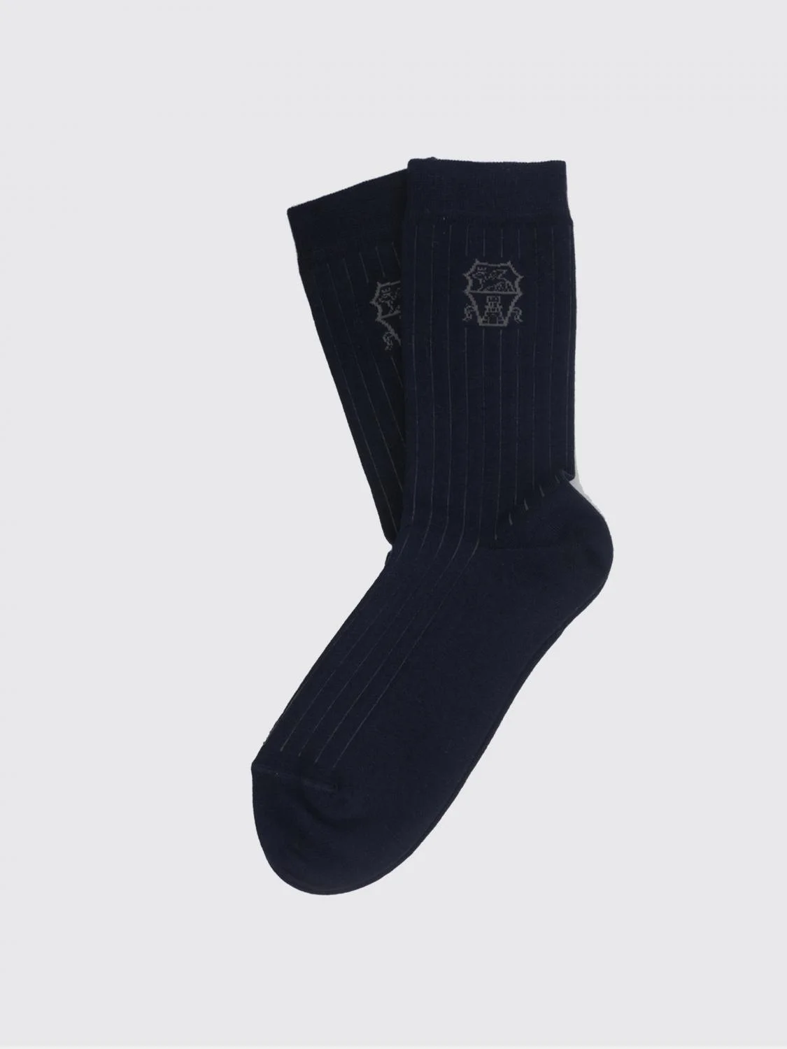 BRUNELLO CUCINELLI Ribbed Cotton Socks with Logo - 1