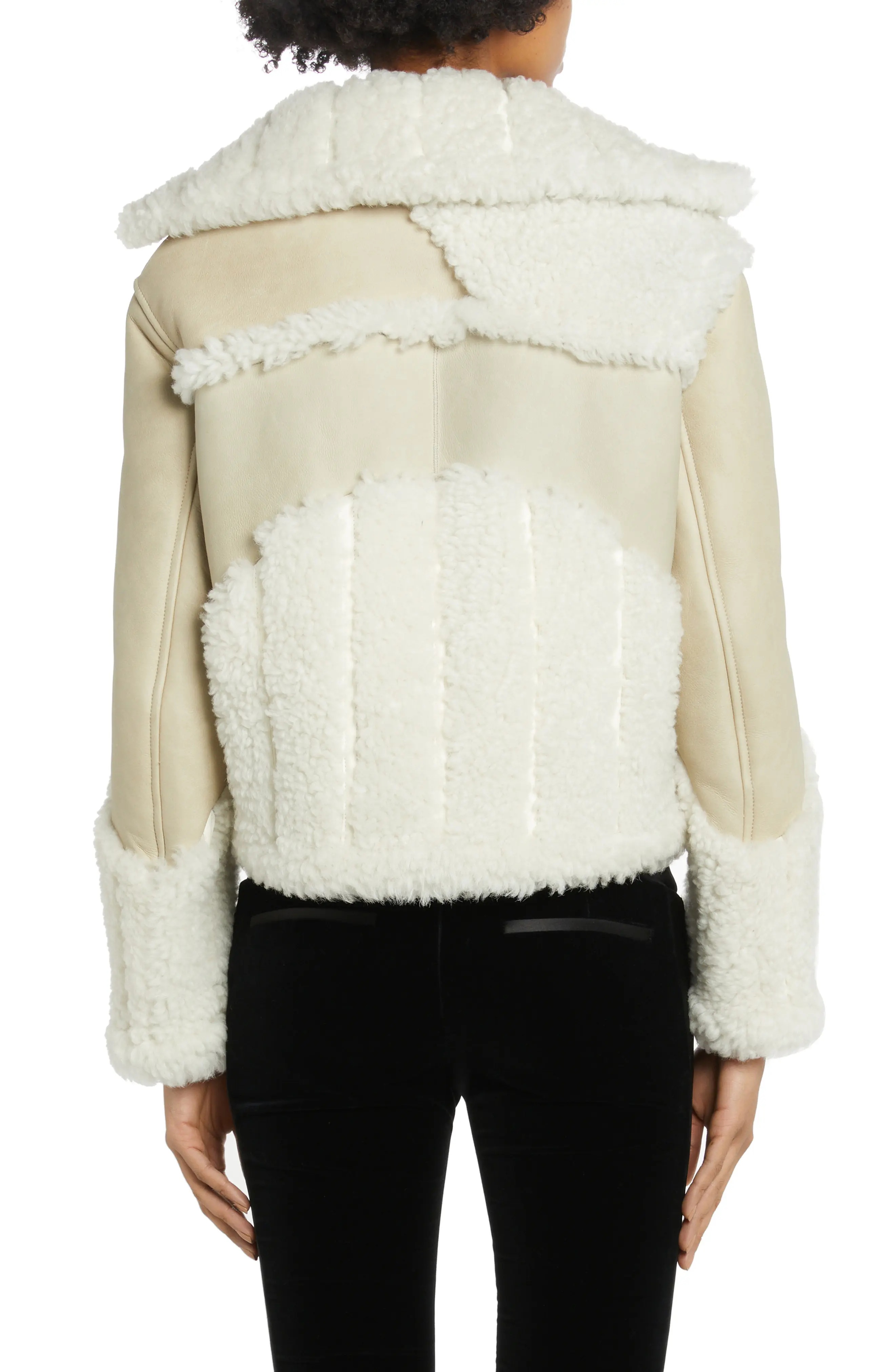 Patchwork Genuine Shearling Moto Jacket - 2