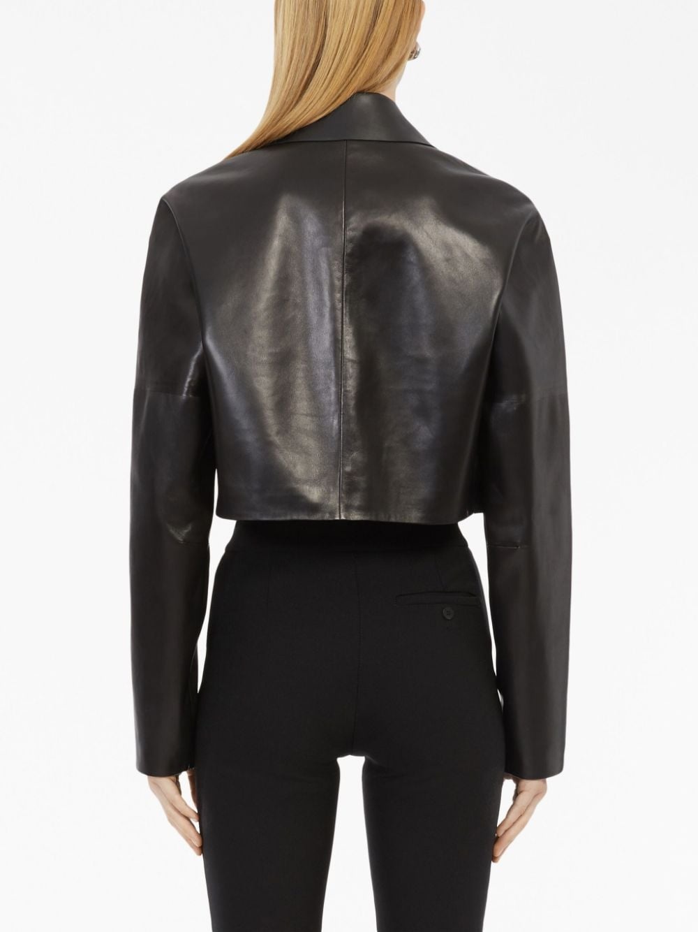 zip-detail leather cropped jacket - 4