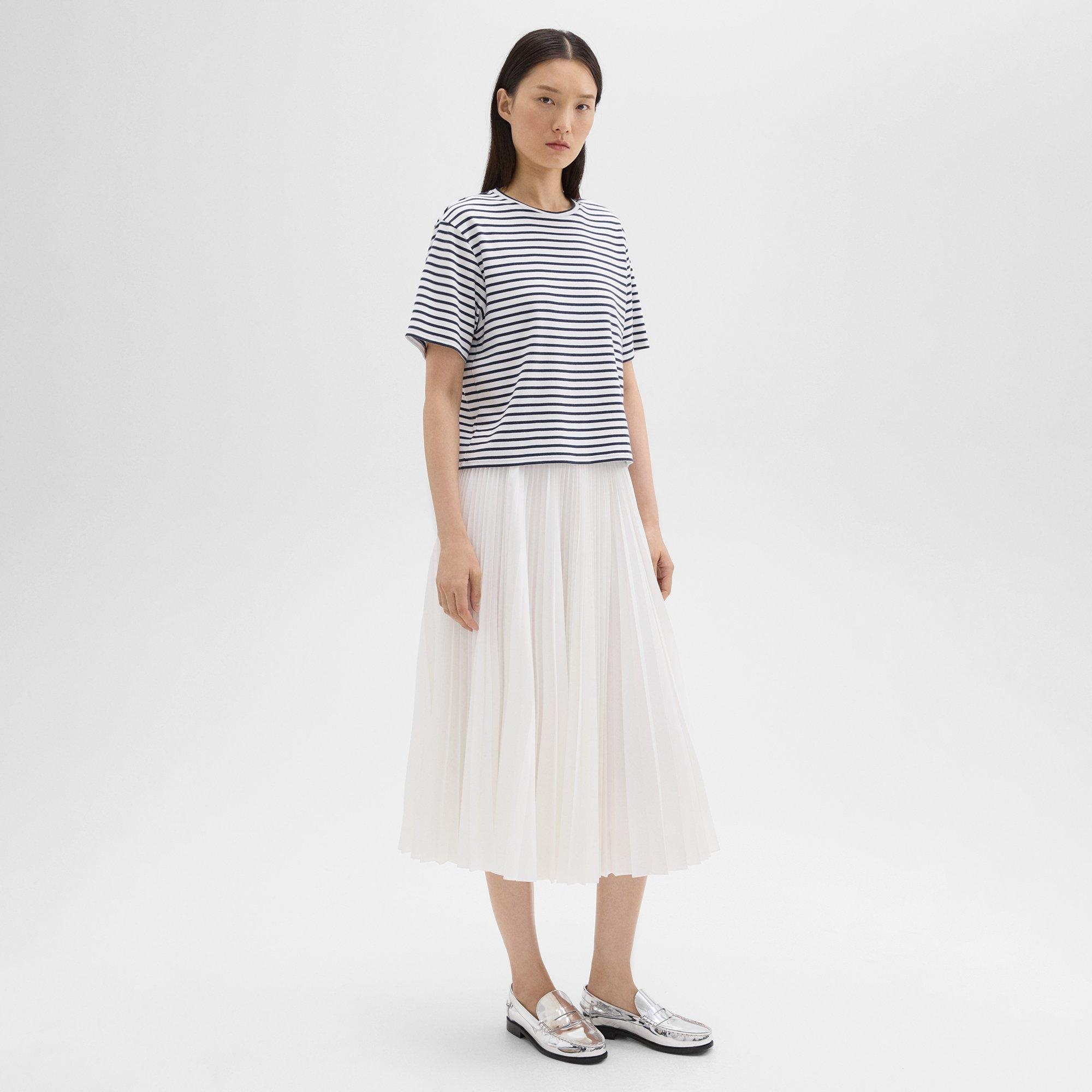 Theory Pleated Midi Skirt in Sleek Poplin | REVERSIBLE Theory Pleated Midi Skirt in Sleek Poplin | REVERSIBLE