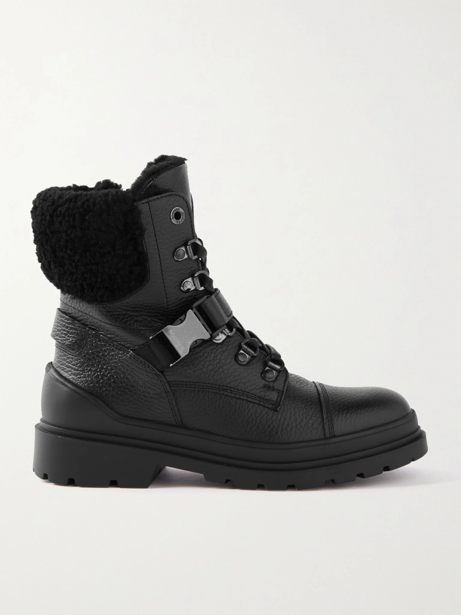 St. Moritz buckled shearling-lined textured-leather ankle boots Black - 1