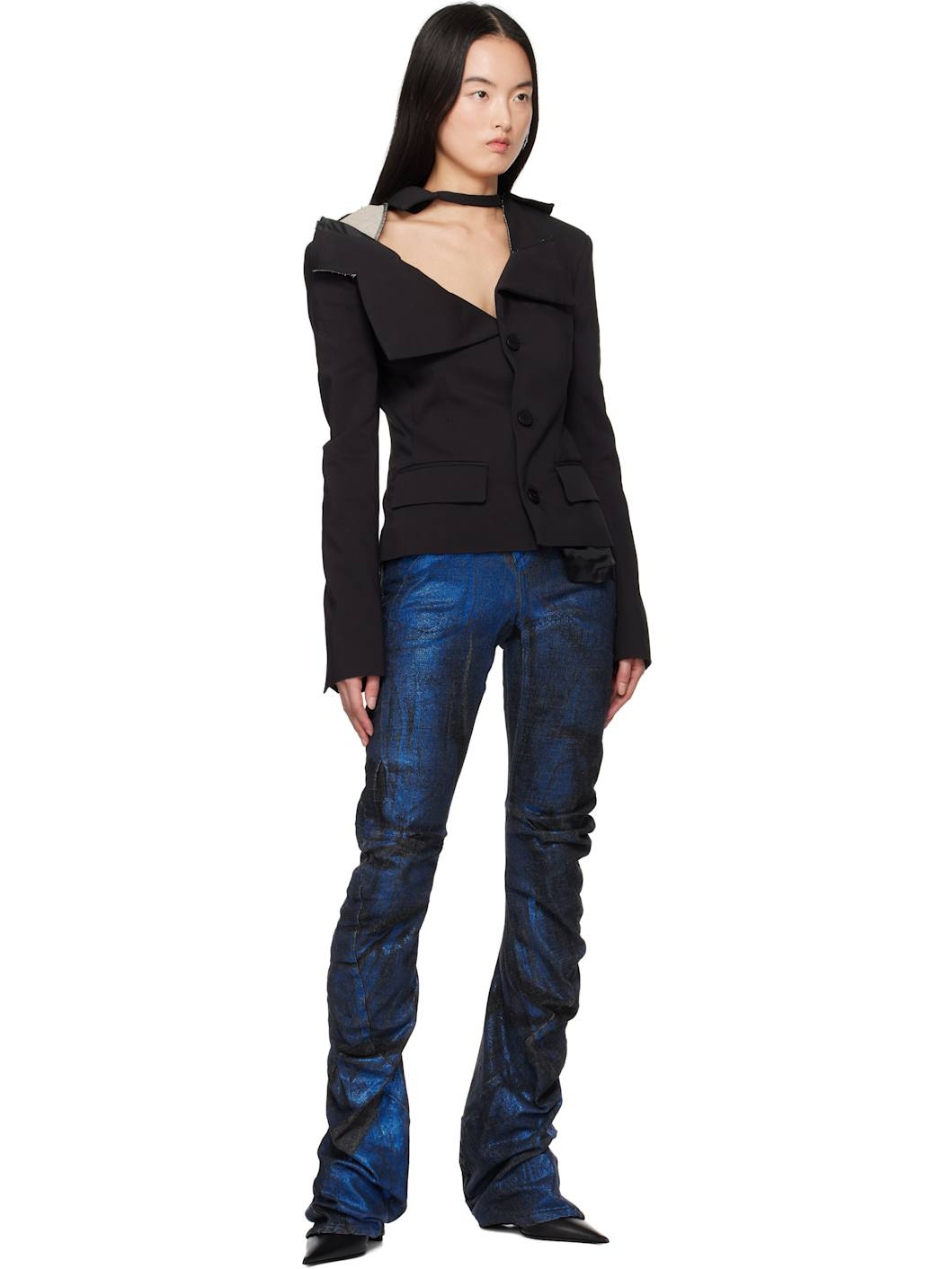 Black Off-Shoulder Blazer - 4