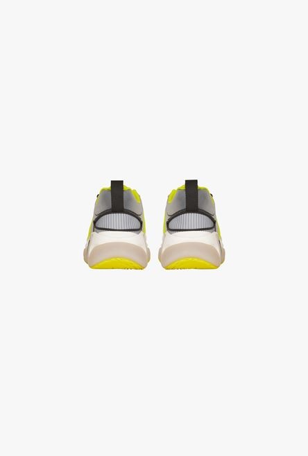 White and neon yellow gummy leather and mesh B-Runner sneakers - 3