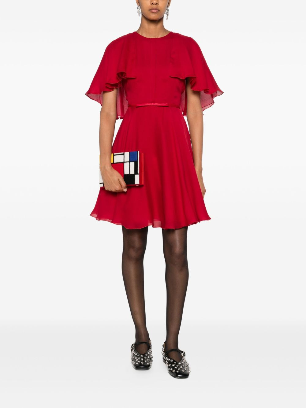 cape-sleeve bow-detail mini dress - 2