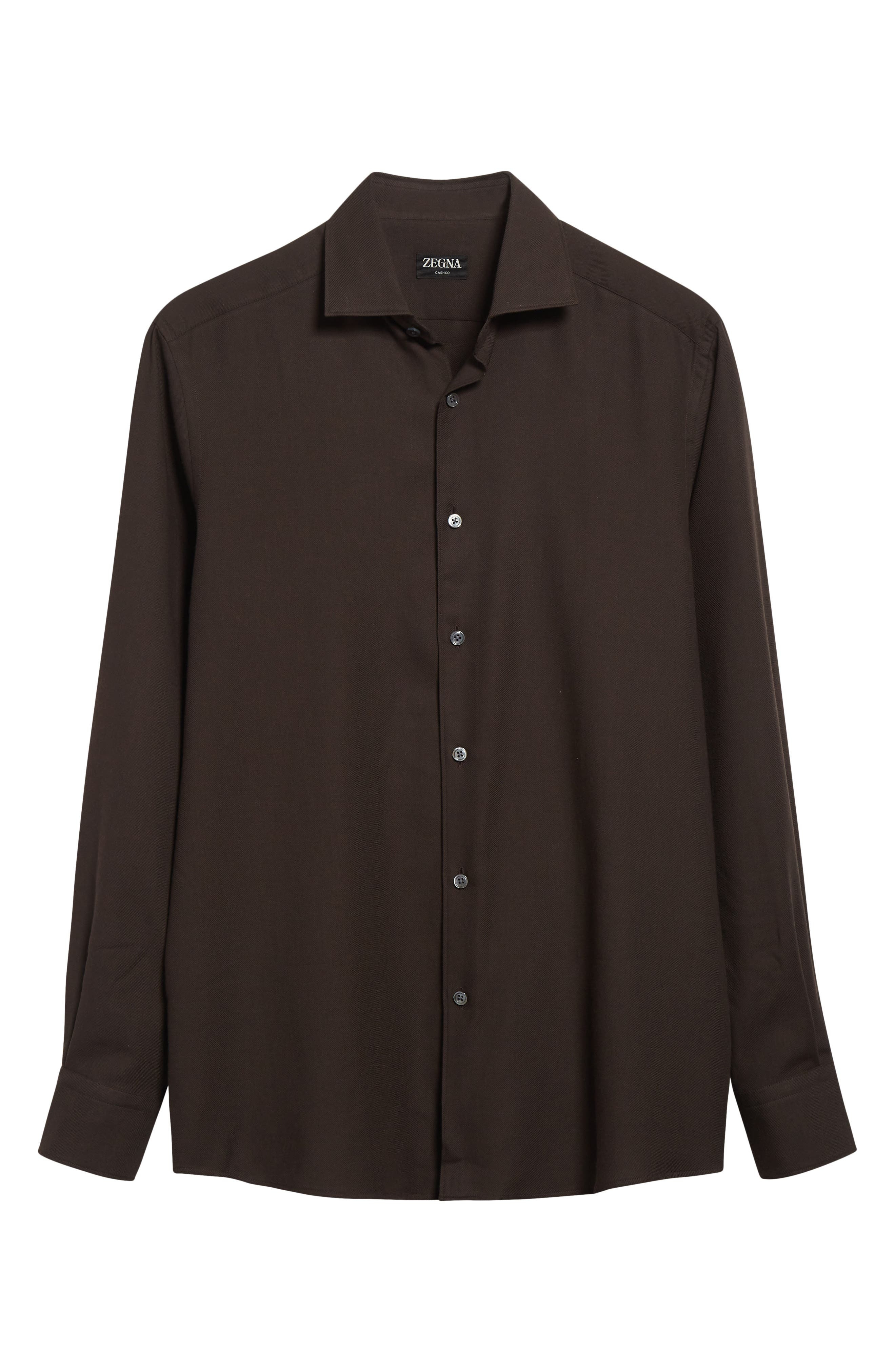ZEGNA Cashco Cotton & Cashmere Button-Up Shirt in Dark Brown at Nordstrom - 5