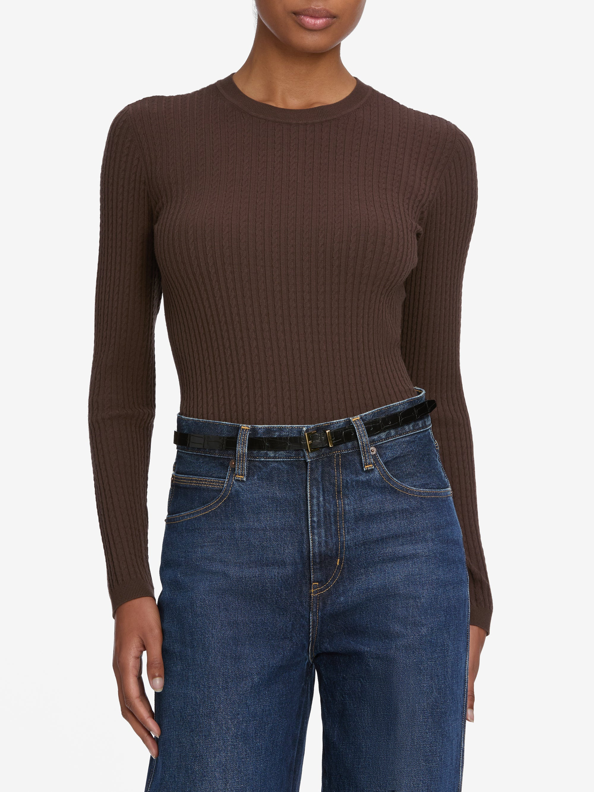 The Fine Cable Sweater in Coffee - 2