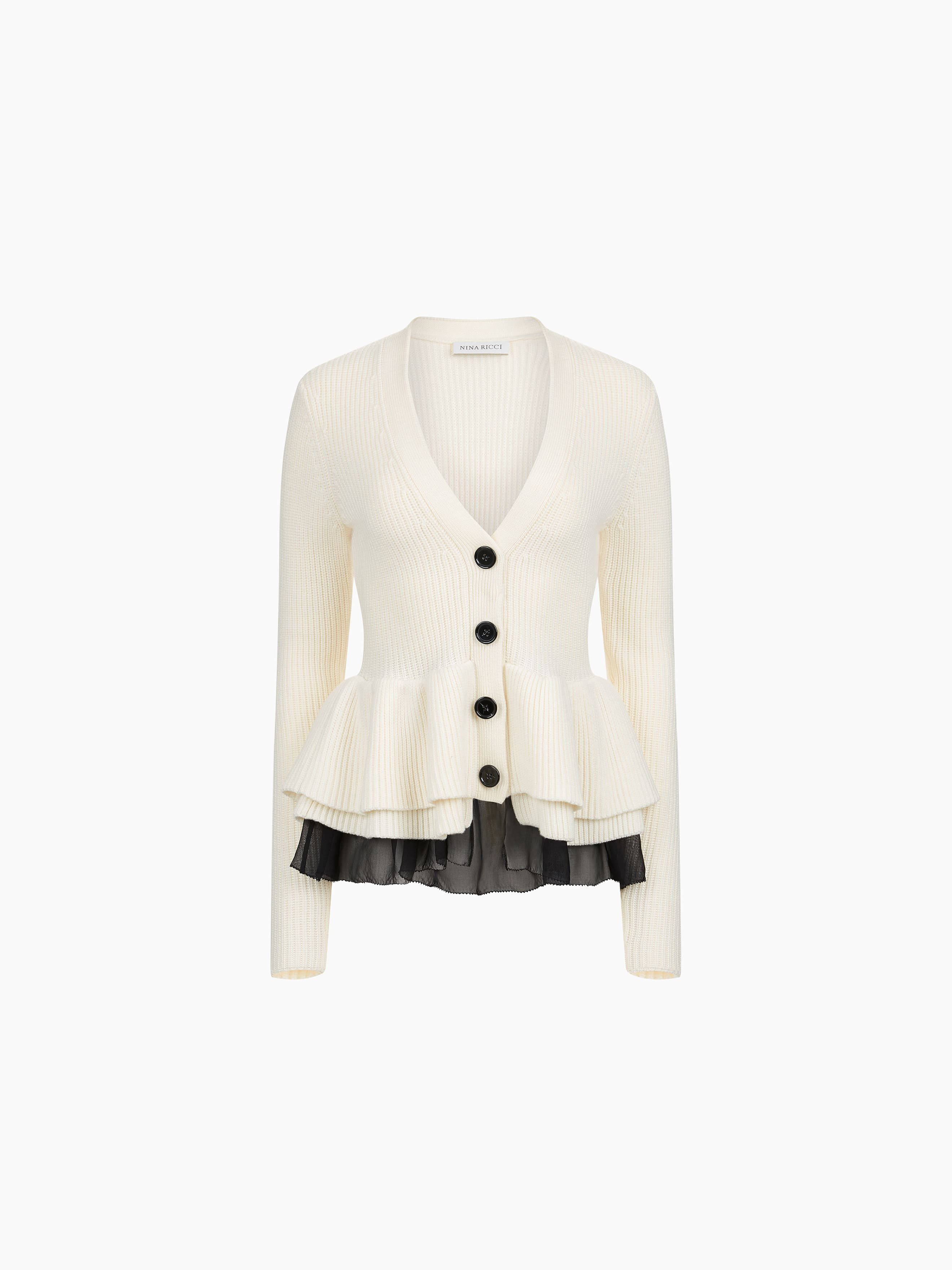 Wool Cardigan With Contrast Ruffles - 5