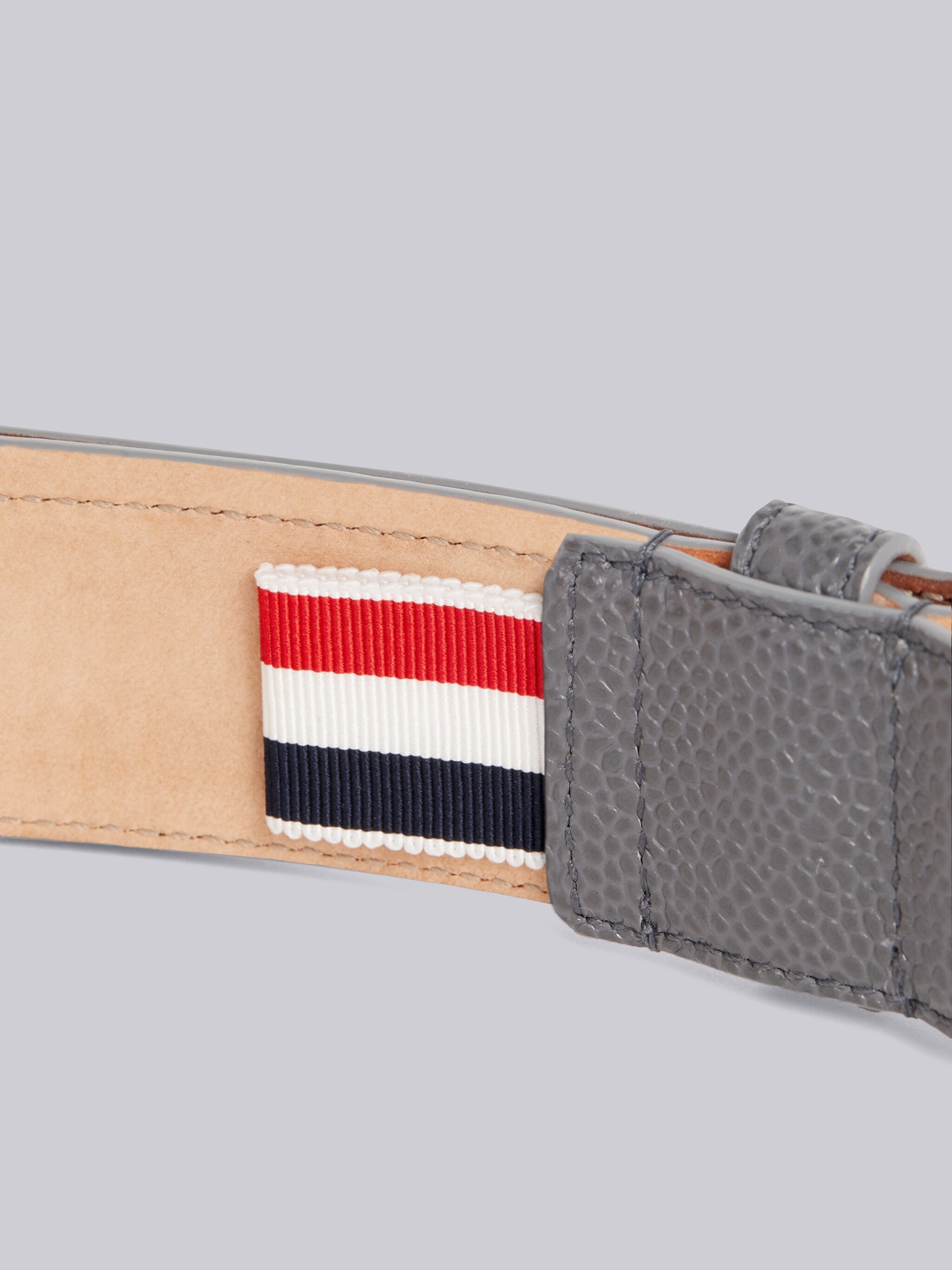 Dark Grey Pebble Grain Leather 4-Bar Applique Classic Belt - 3
