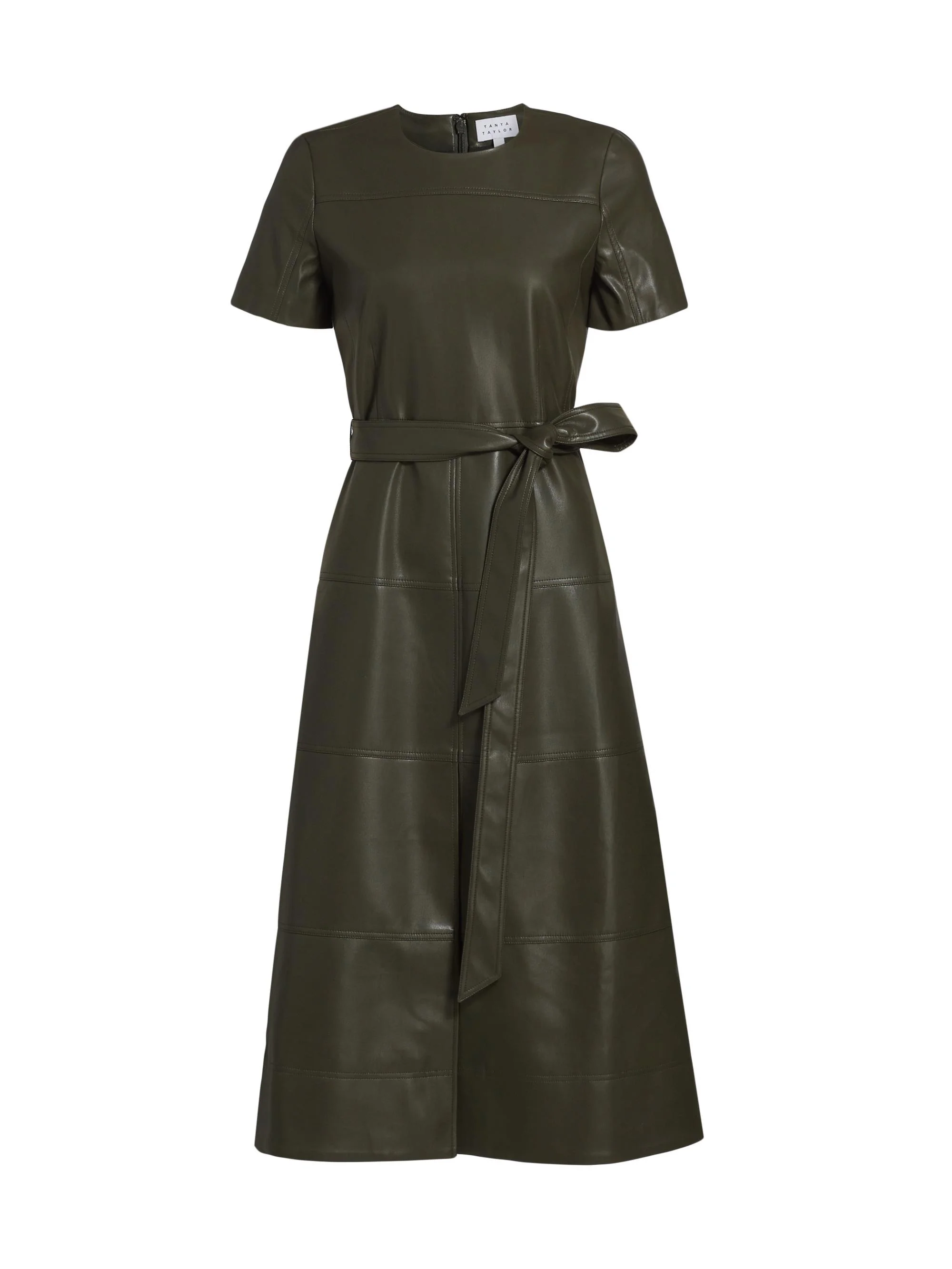 Women's Ella Faux Leather Belted Midi-Dress - Deep Army - 1