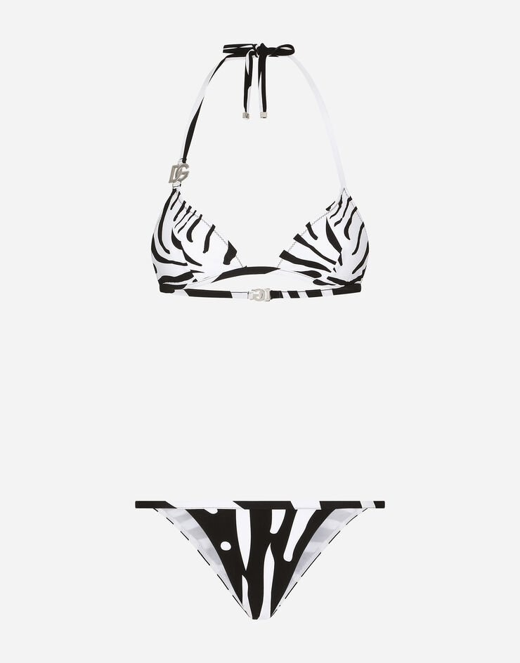 Zebra-print triangle bikini with DG logo - 1