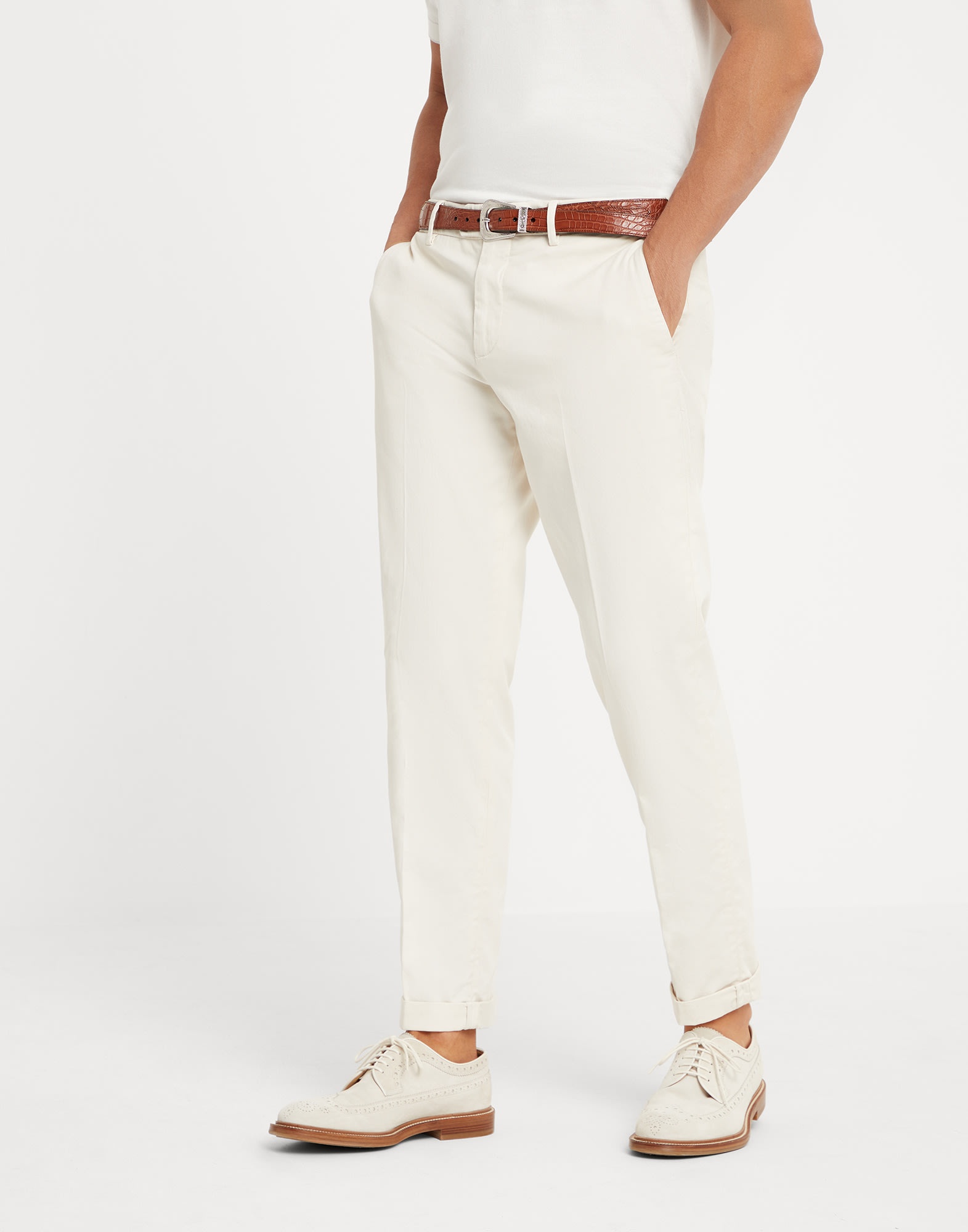 Garment-dyed Italian fit trousers in American Pima comfort cotton gabardine - 1