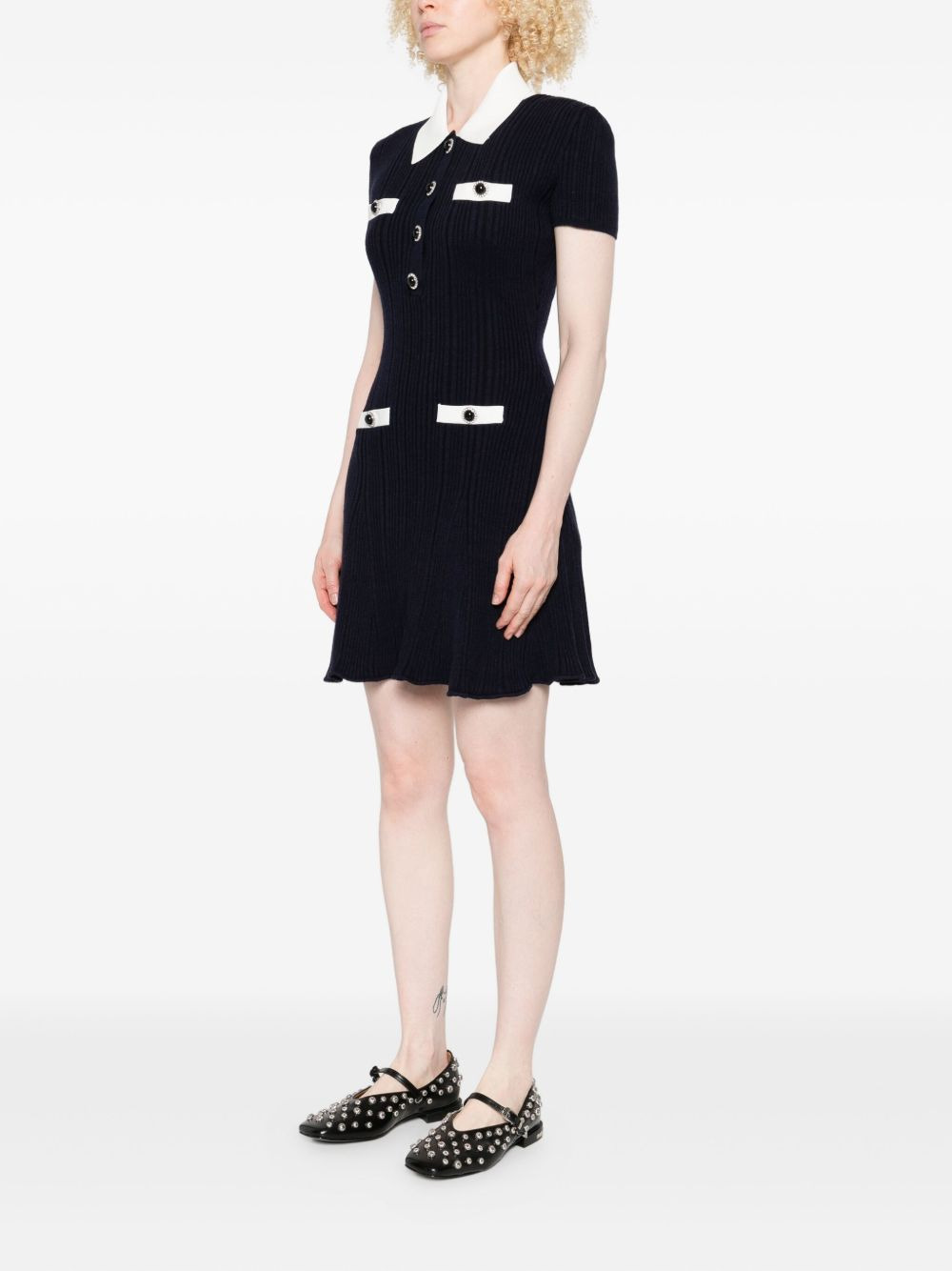 collared button-detail mini dress - 3