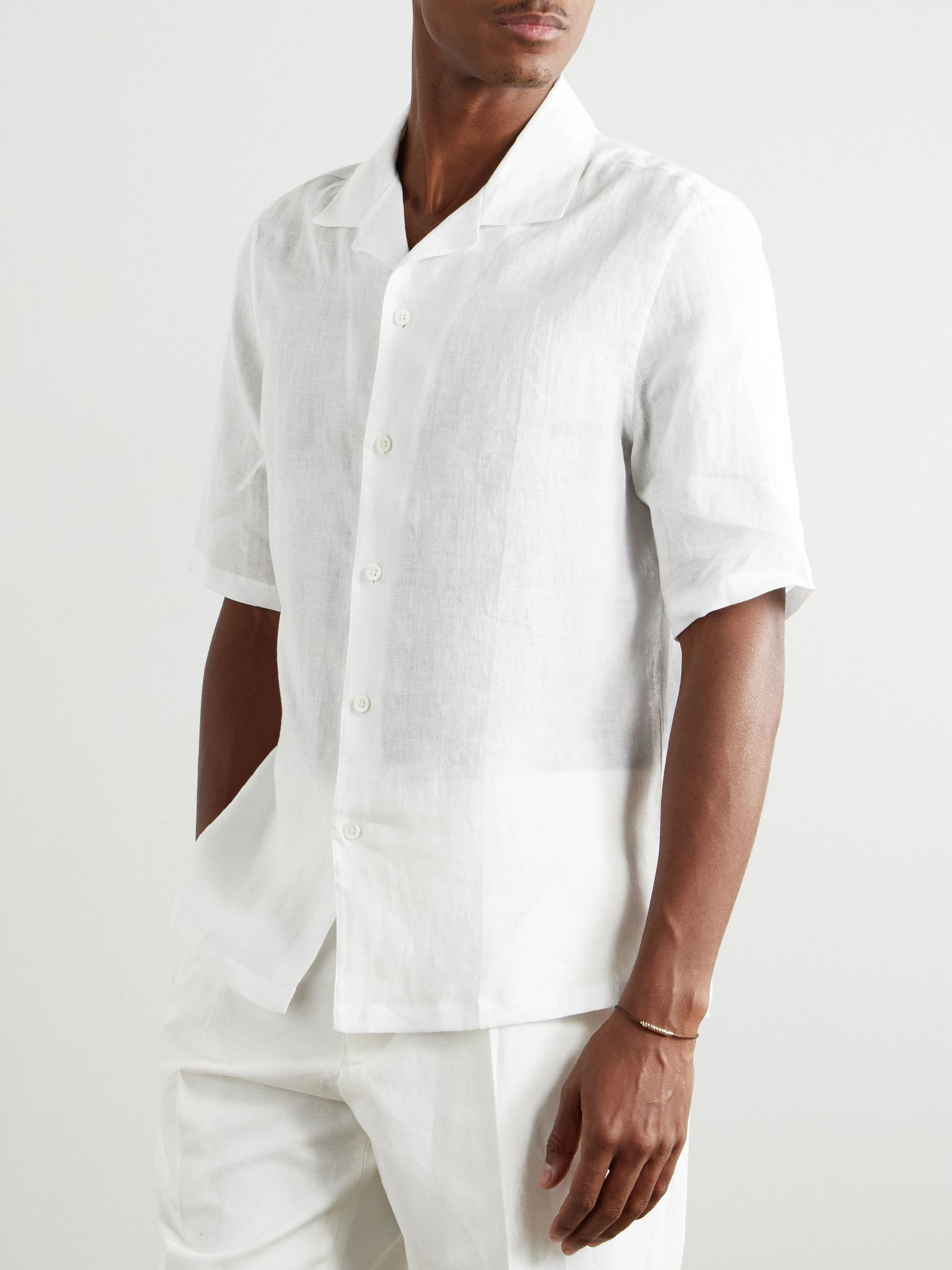 Camp-Collar Linen Shirt White - 3