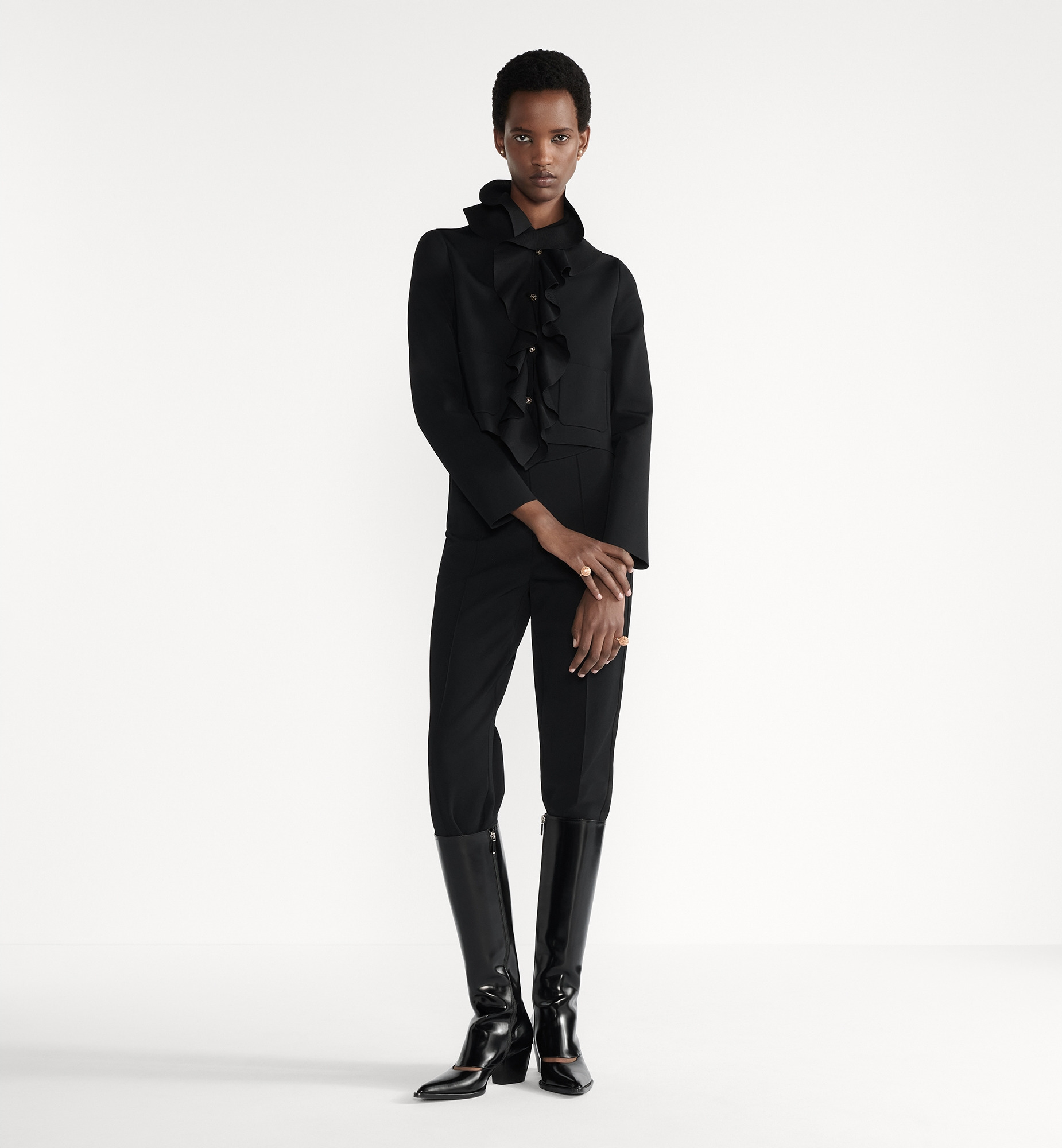 Cropped Jacket with Removable Ruched Collar - 2