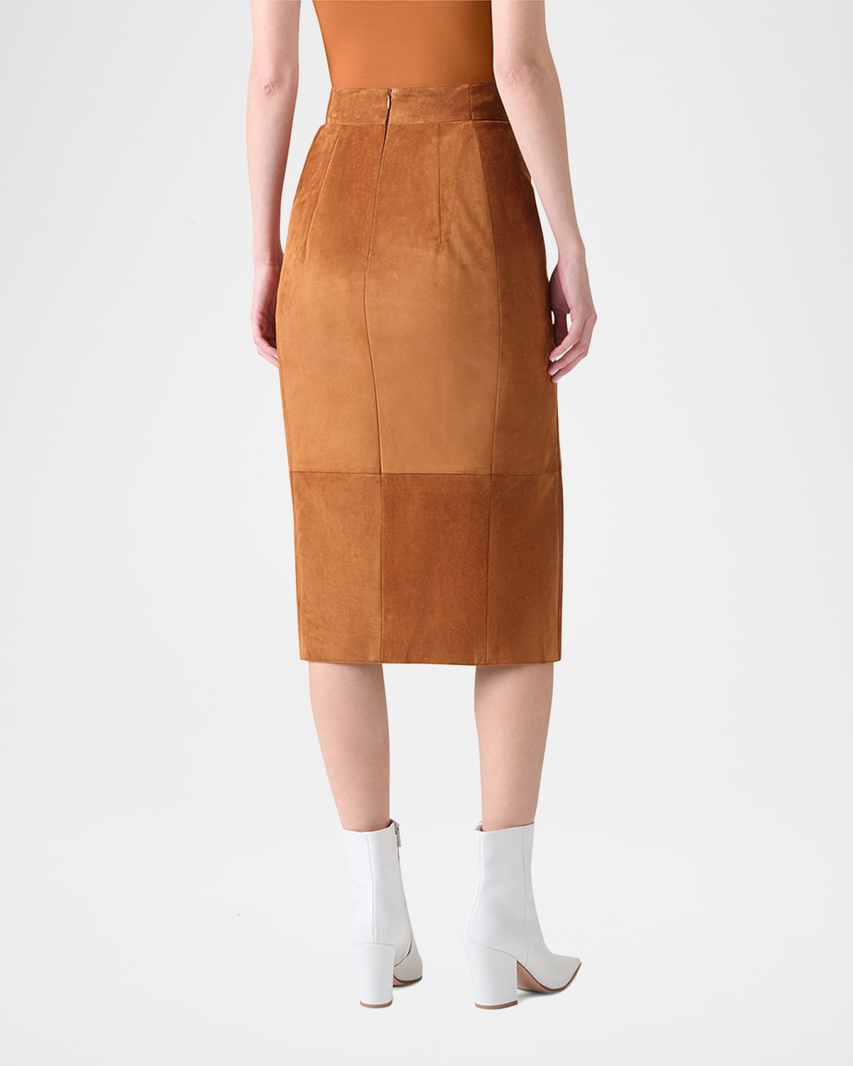 Lamb Suede Slit Midi Pencil Skirt - 3