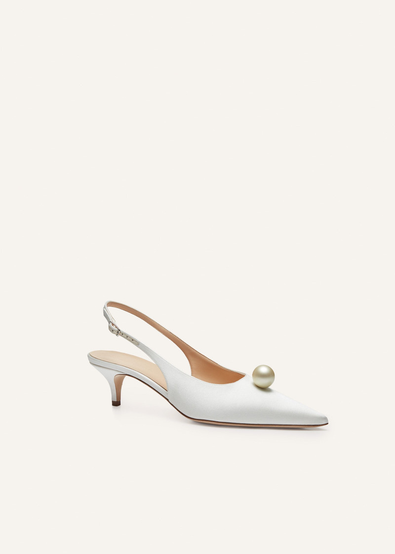 MAGDA BUTRYM Slingback pearl kitten heels in cream satin outlook