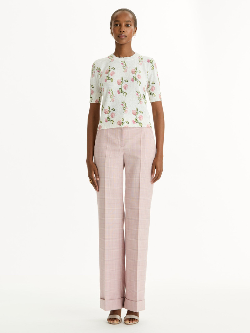 Oscar de la Renta PORCELAIN FLOWER-PRINTED EMBROIDERED PULLOVER outlook