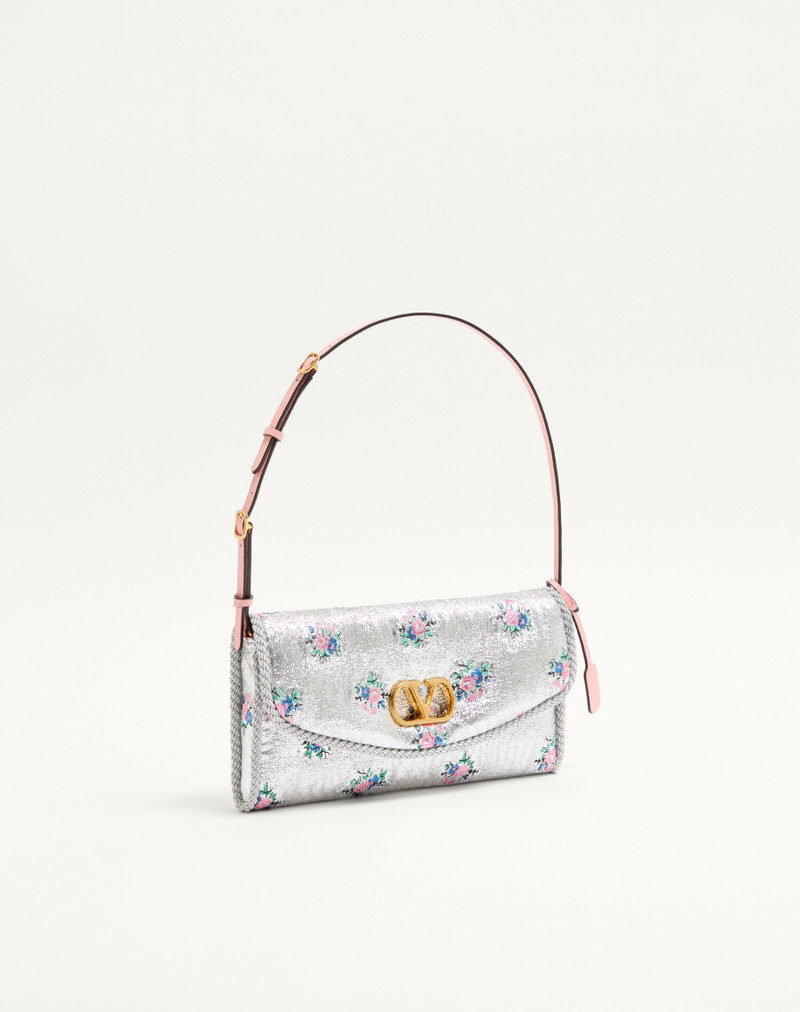 VALENTINO GARAVANI DEVAIN SMALL SHOULDER BAG IN FLORAL LUREX JACQUARD FABRIC 3
