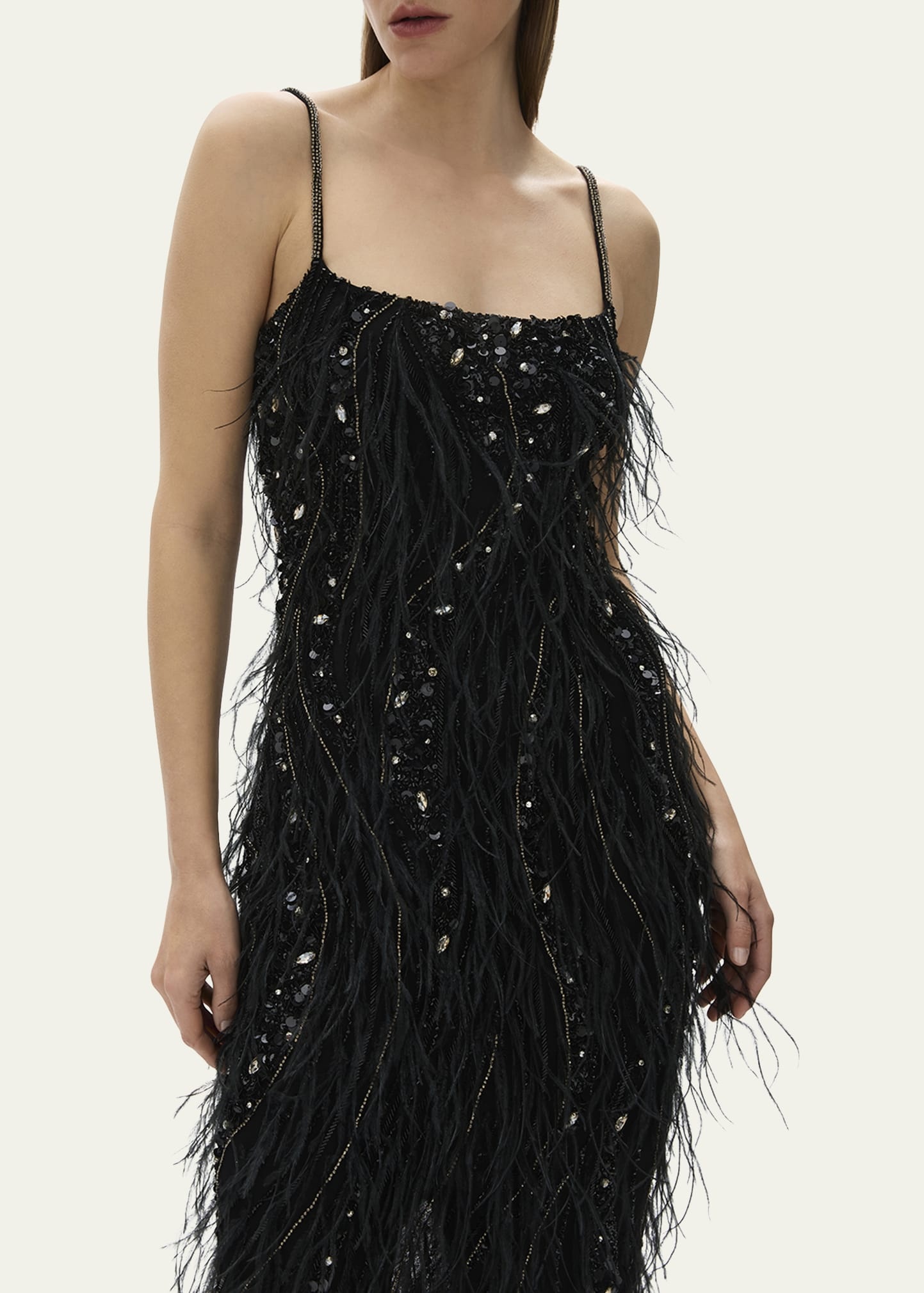 Cynthia Sequined Midi Feathered Dress - 5