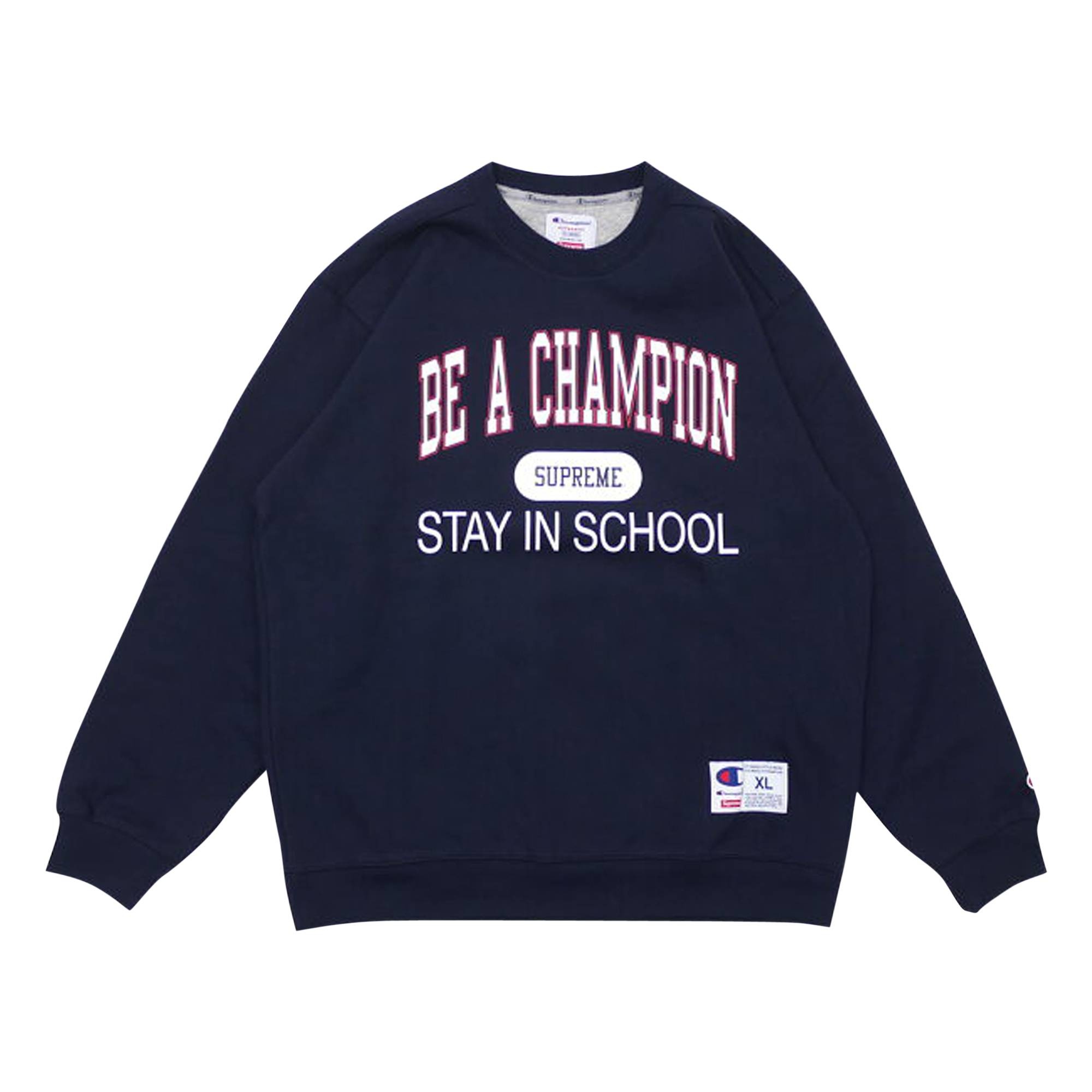 Supreme x Champion Stay In School Crewneck 'Navy' - 1