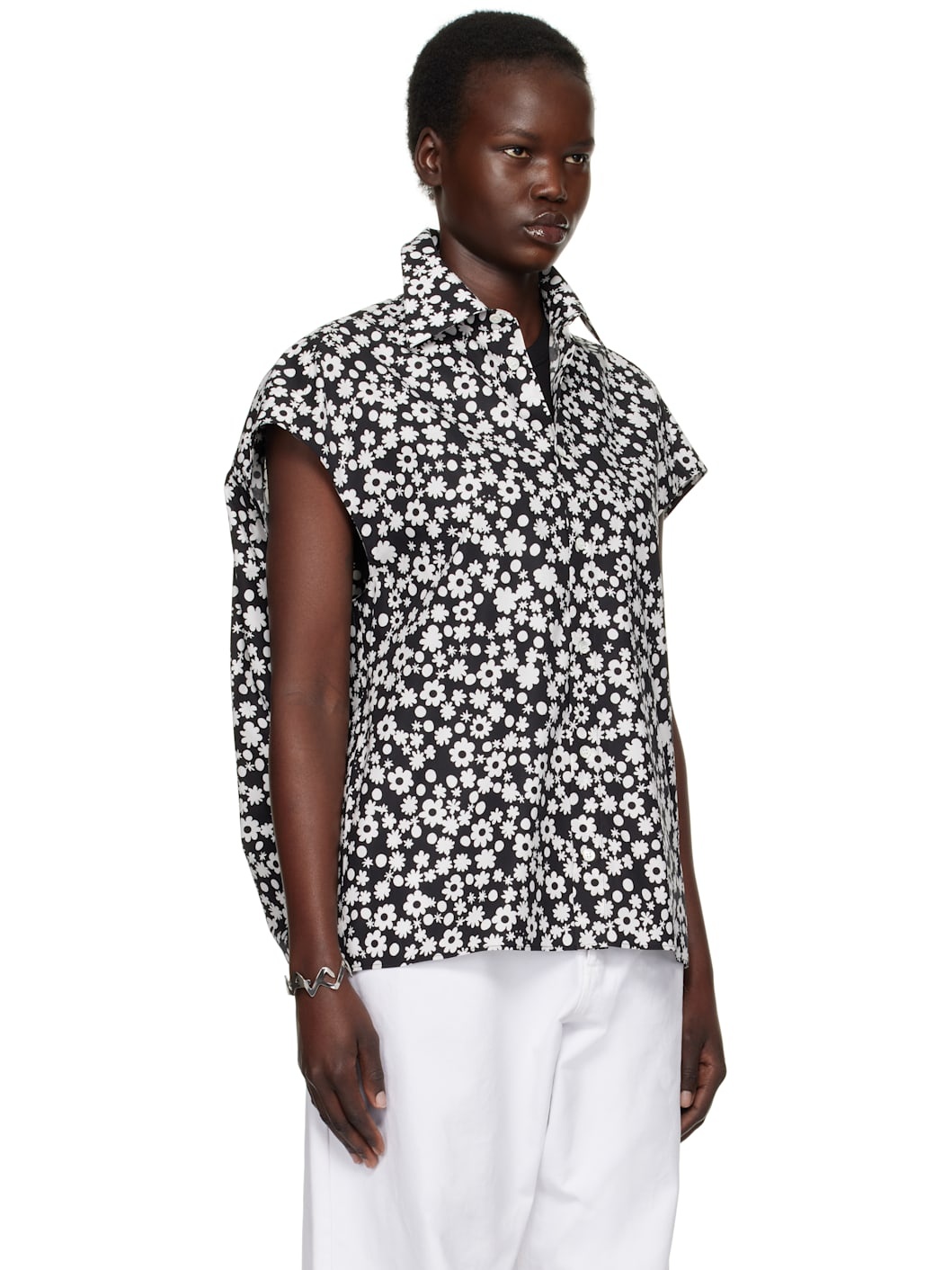 Black & White Pop Fields Sleeveless Cocoon Shirt - 2