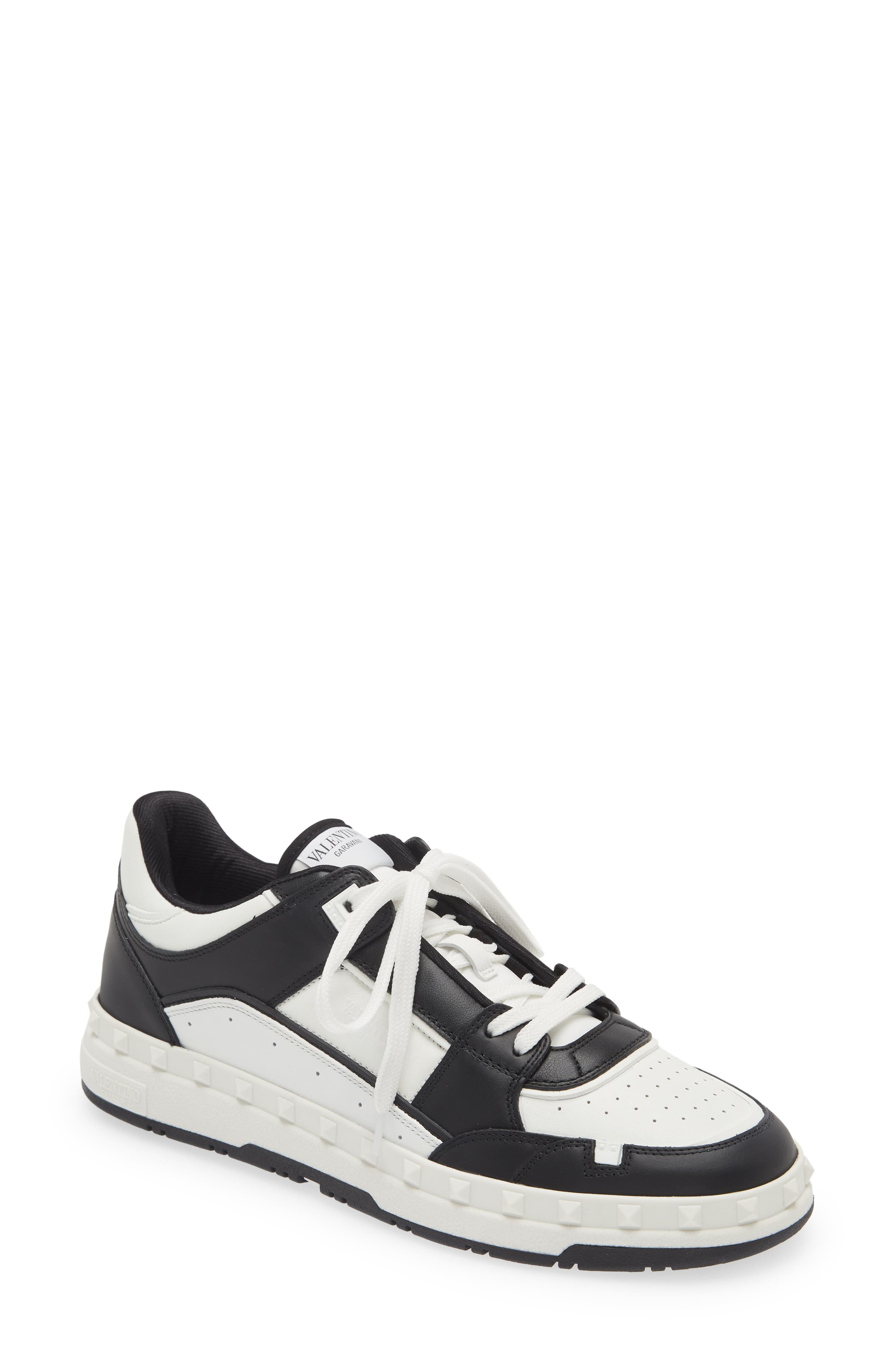 Valentino Garavani Rockstud Low Top Sneaker in Bianco/Nero at Nordstrom - 1