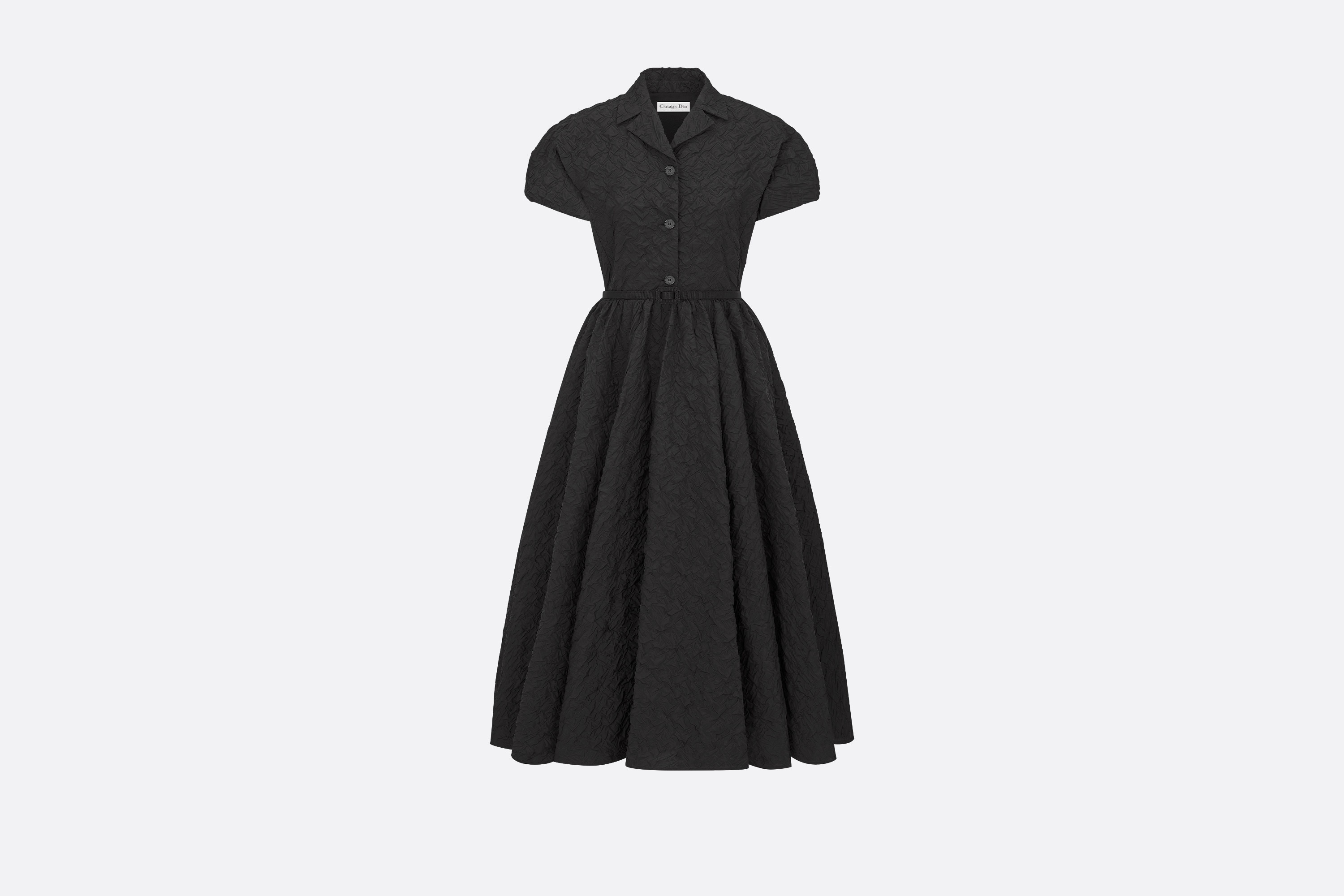 Flared Mid-Length Dress with Puff Sleeves - 1