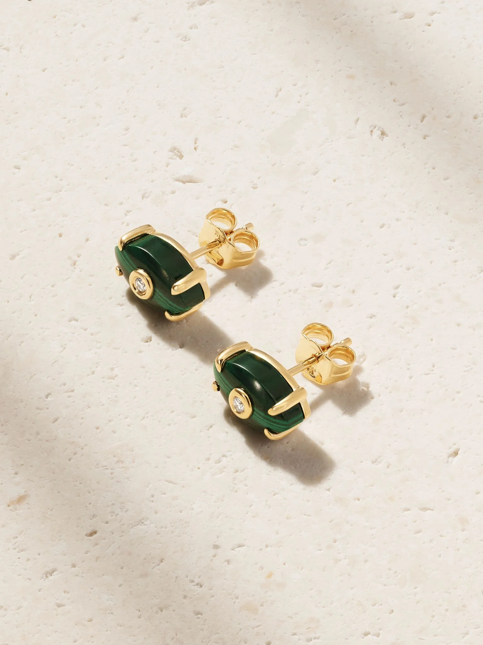 14-karat gold, malachite and diamond earrings Gold - 1