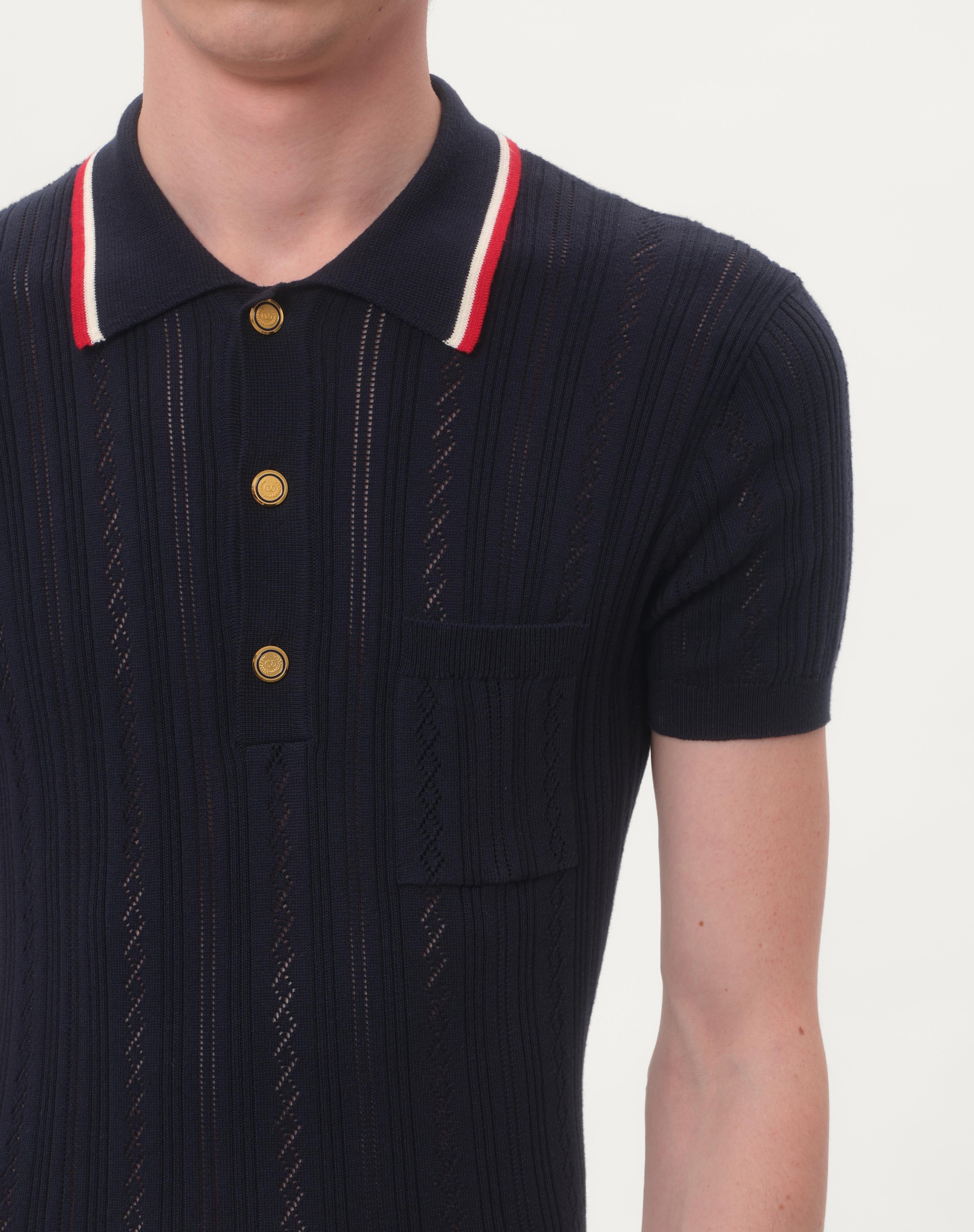 VALENTINO RIBBED COTTON POLO SHIRT WITH EMBOSSED DETAIL - 4