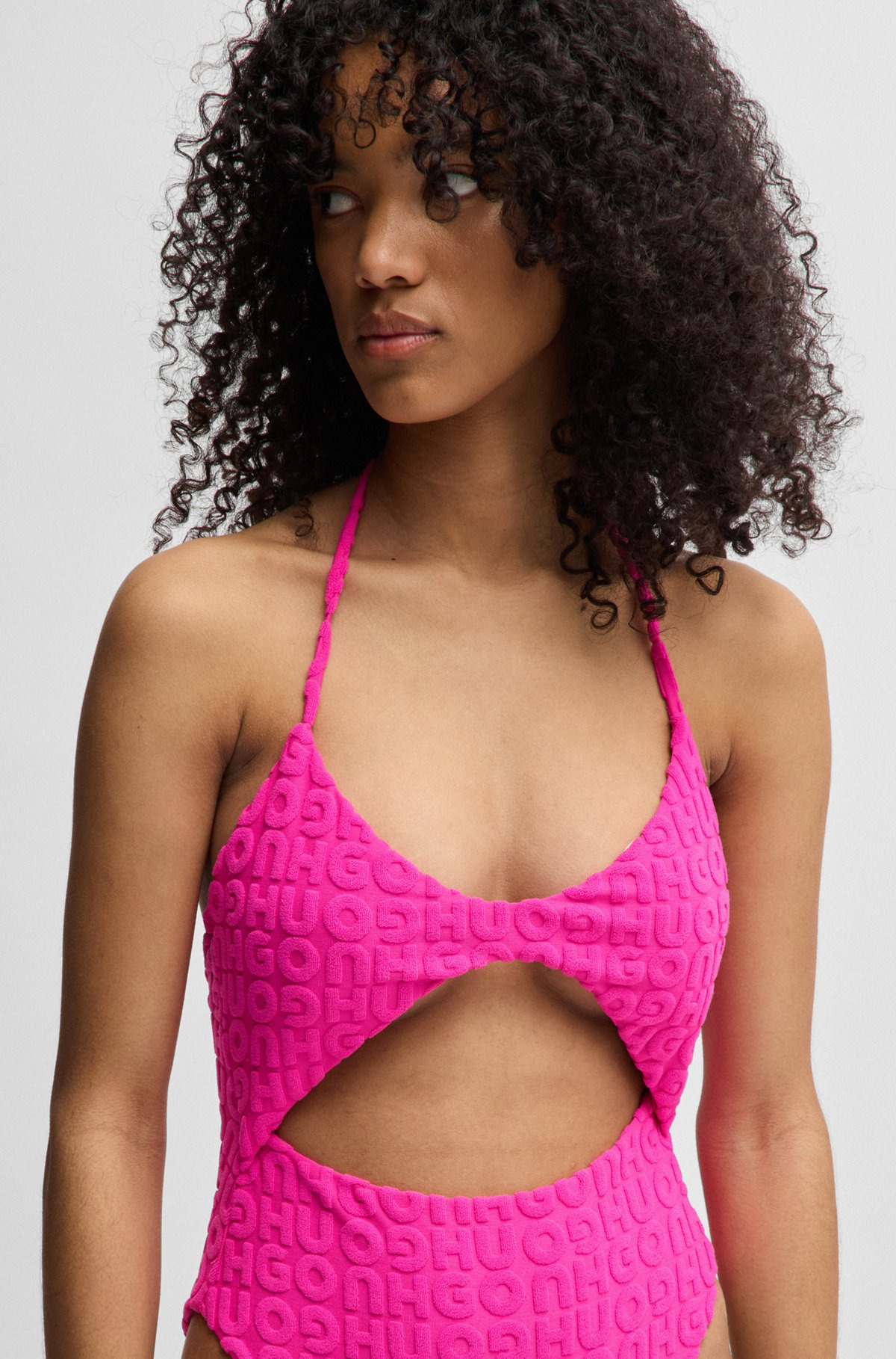 LOGO-PATTERN CUTOUT SWIMSUIT IN TOWELING JERSEY - 4
