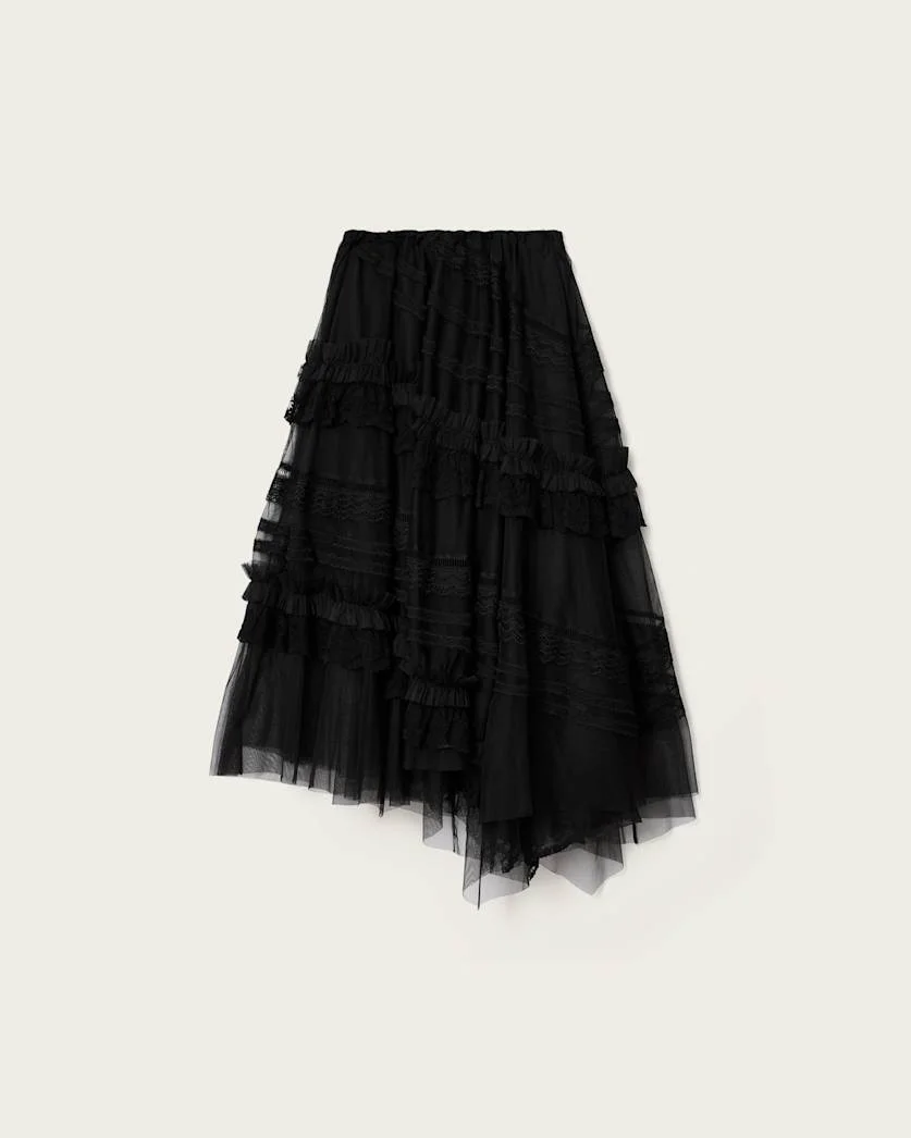 JEN TIERED LACE TEXTILE MIDI SKIRT - 1