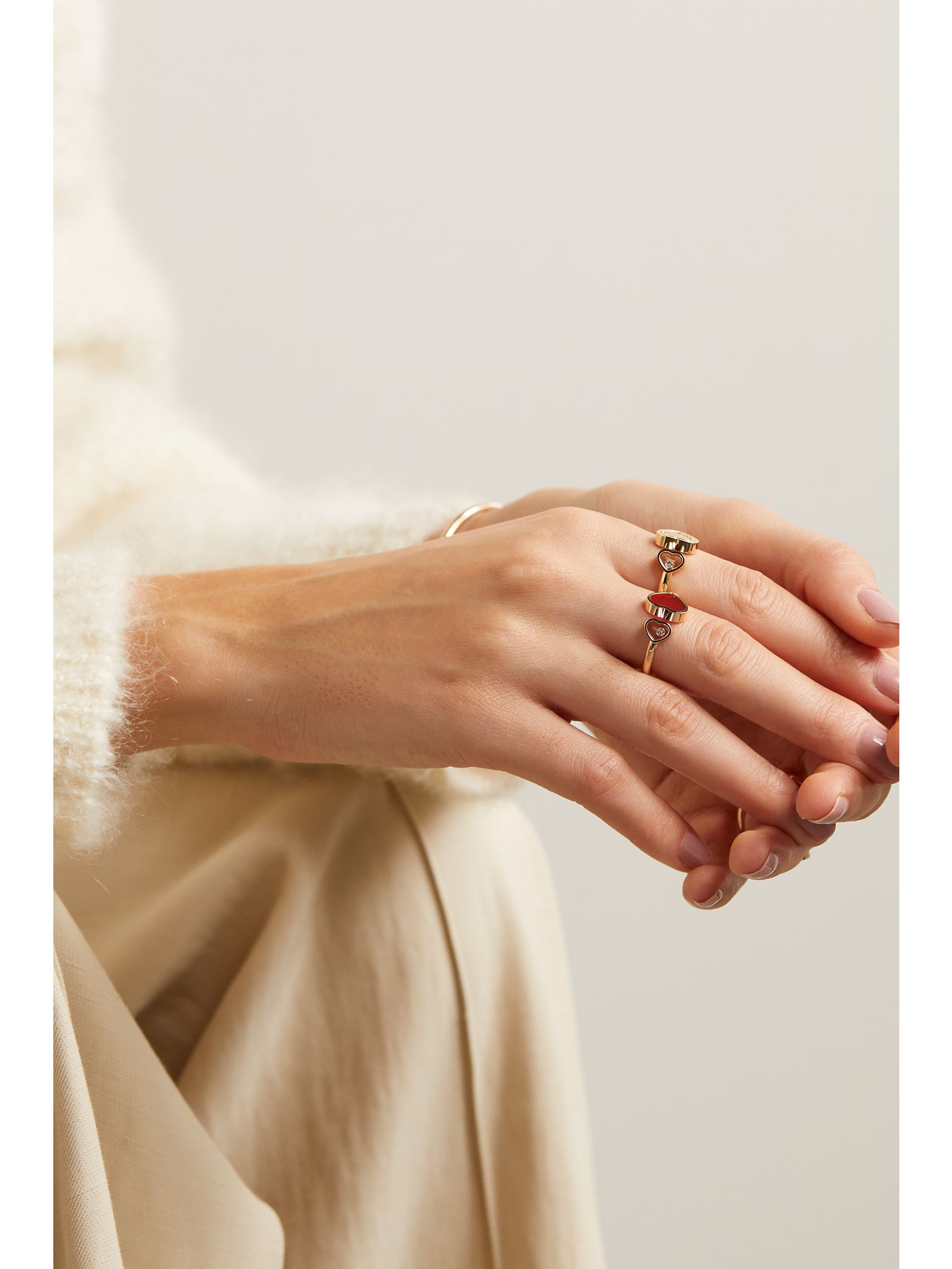 Happy 18-karat rose gold, carnelian and diamond ring Red - 6