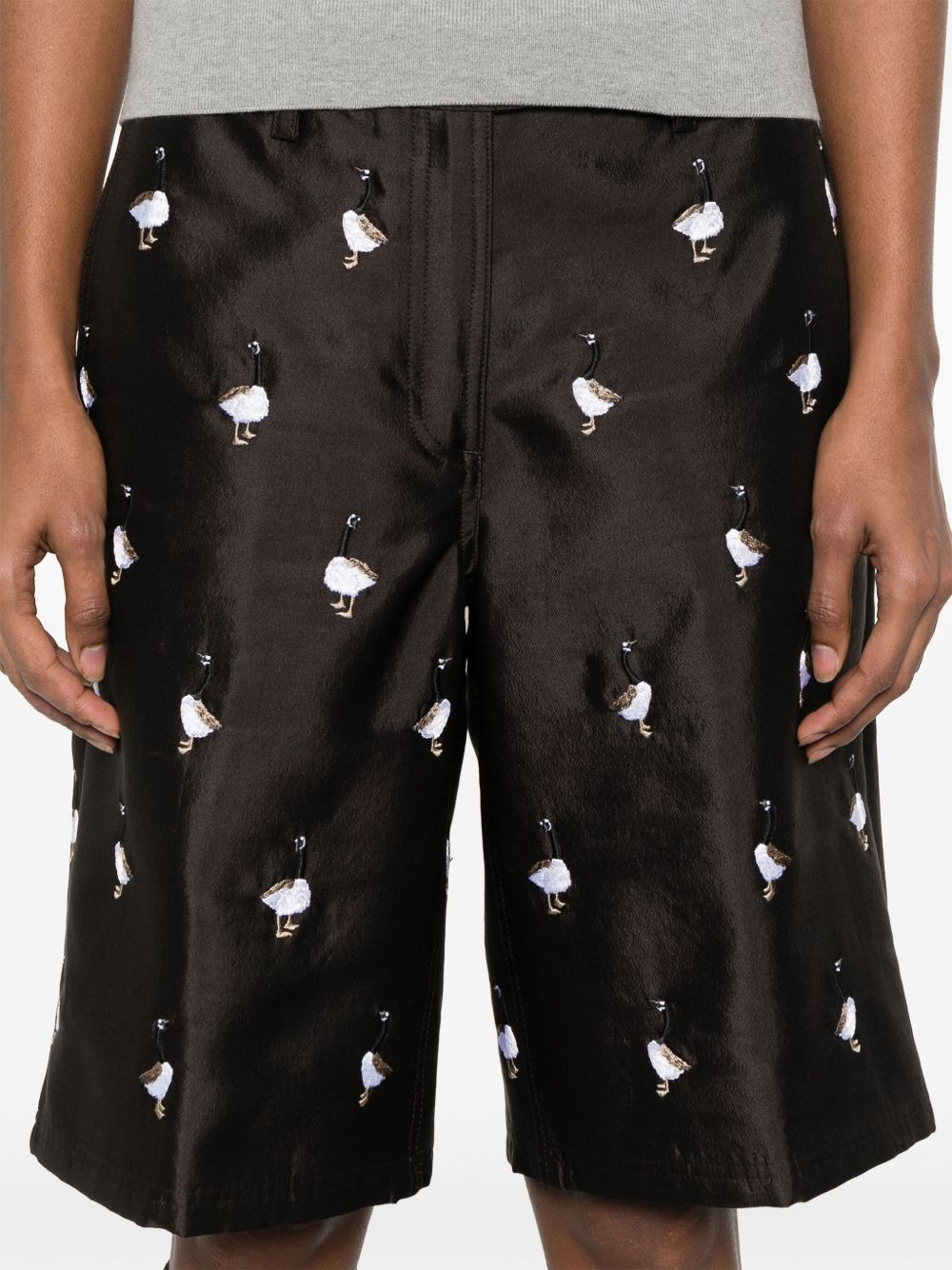Goose-embroidered wide-leg shorts - 5